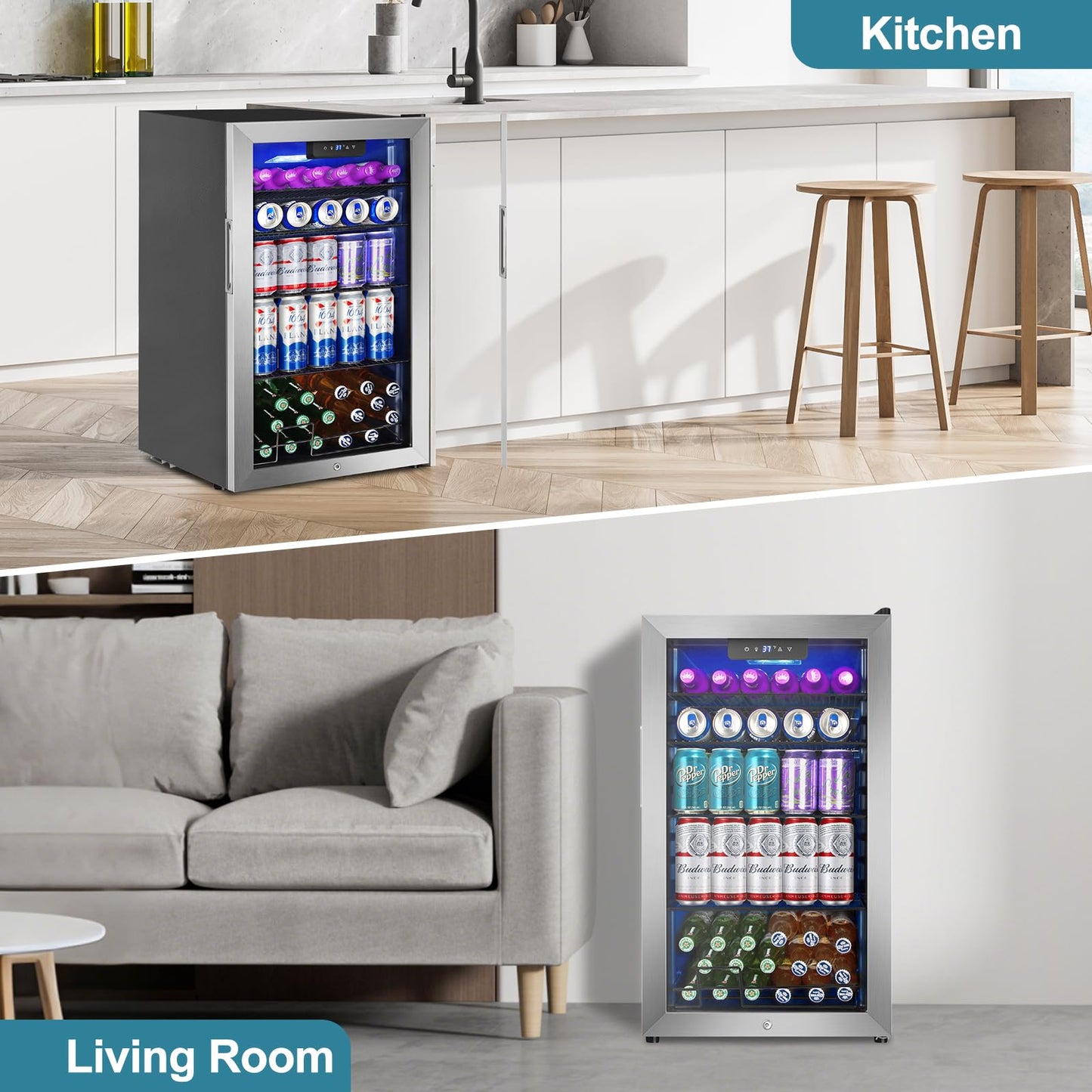 128 Cans Beverage Refrigerator Cooler, 3.2 Cu.Ft Mini Drink