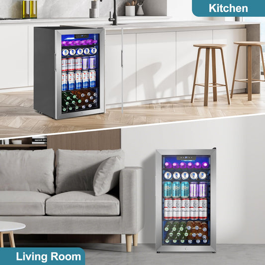 128 Cans Beverage Refrigerator Cooler, 3.2 Cu.Ft Mini Drink