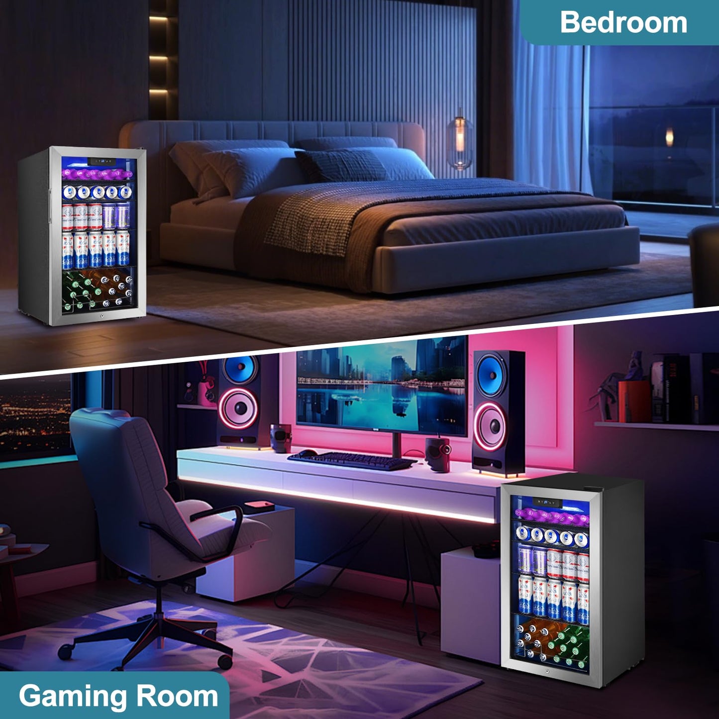 128 Cans Beverage Refrigerator Cooler, 3.2 Cu.Ft Mini Drink