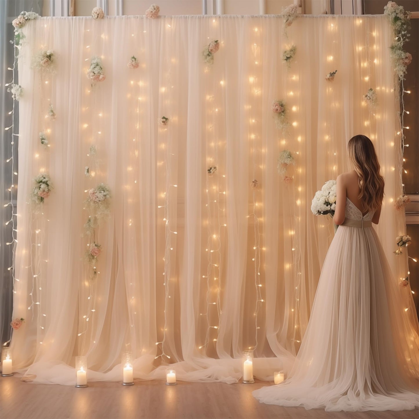 Shillance 10ft x 10ft Champagne Backdrop Curtain with Lights