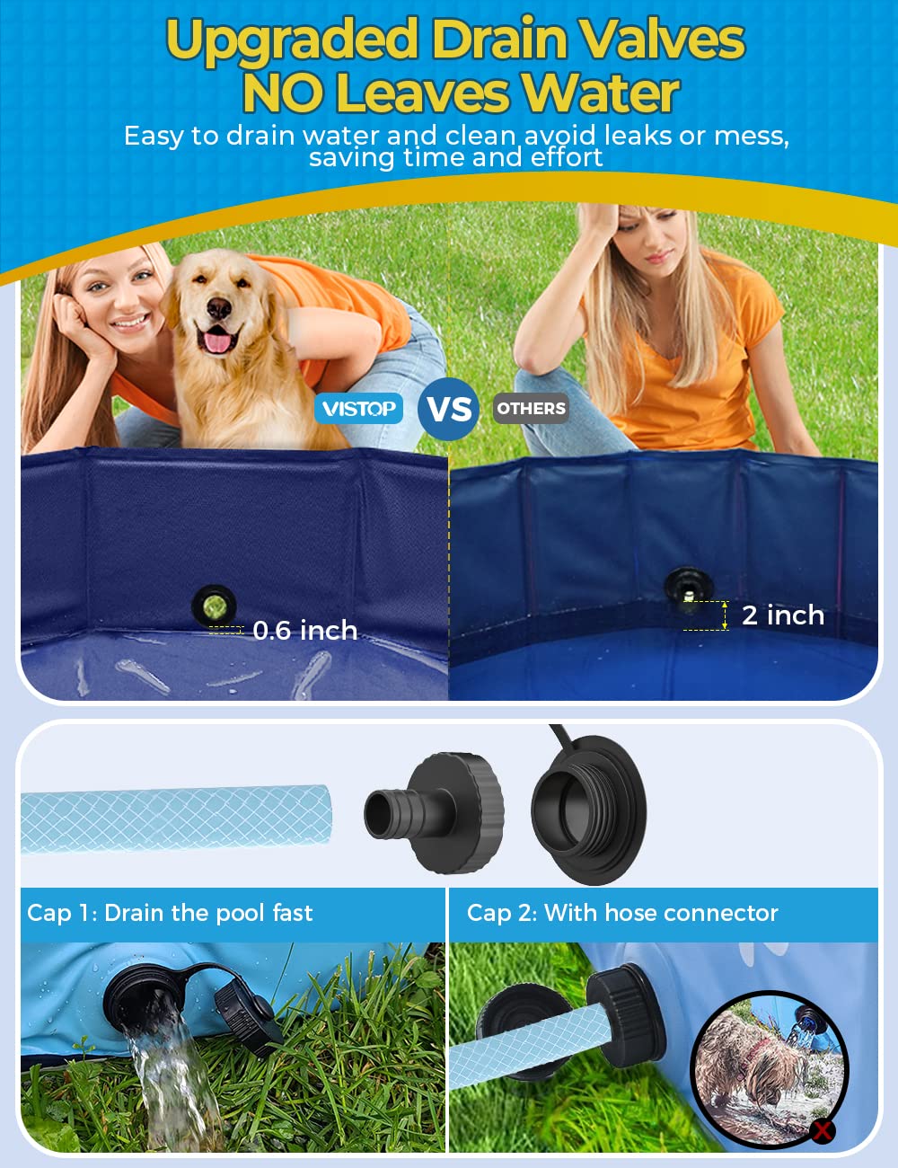 VISTOP Extra Large Foldable Dog Pool XXL, Hard Plastic