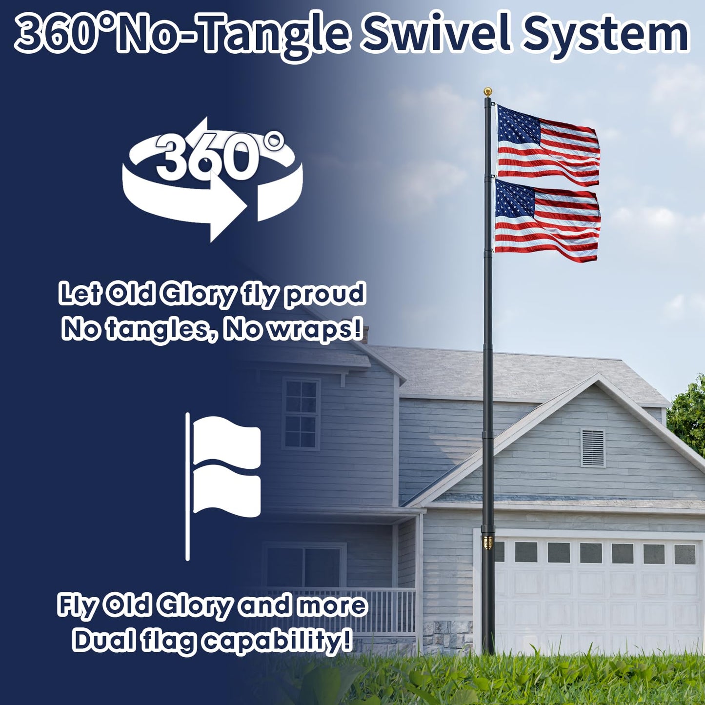 25FT Telescoping Heavy Duty Flag Pole, Extra Thick