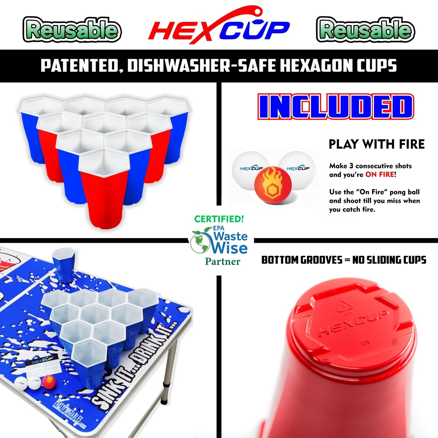 8-Foot Folding Party Table w/Free Set of HEXCUPs &