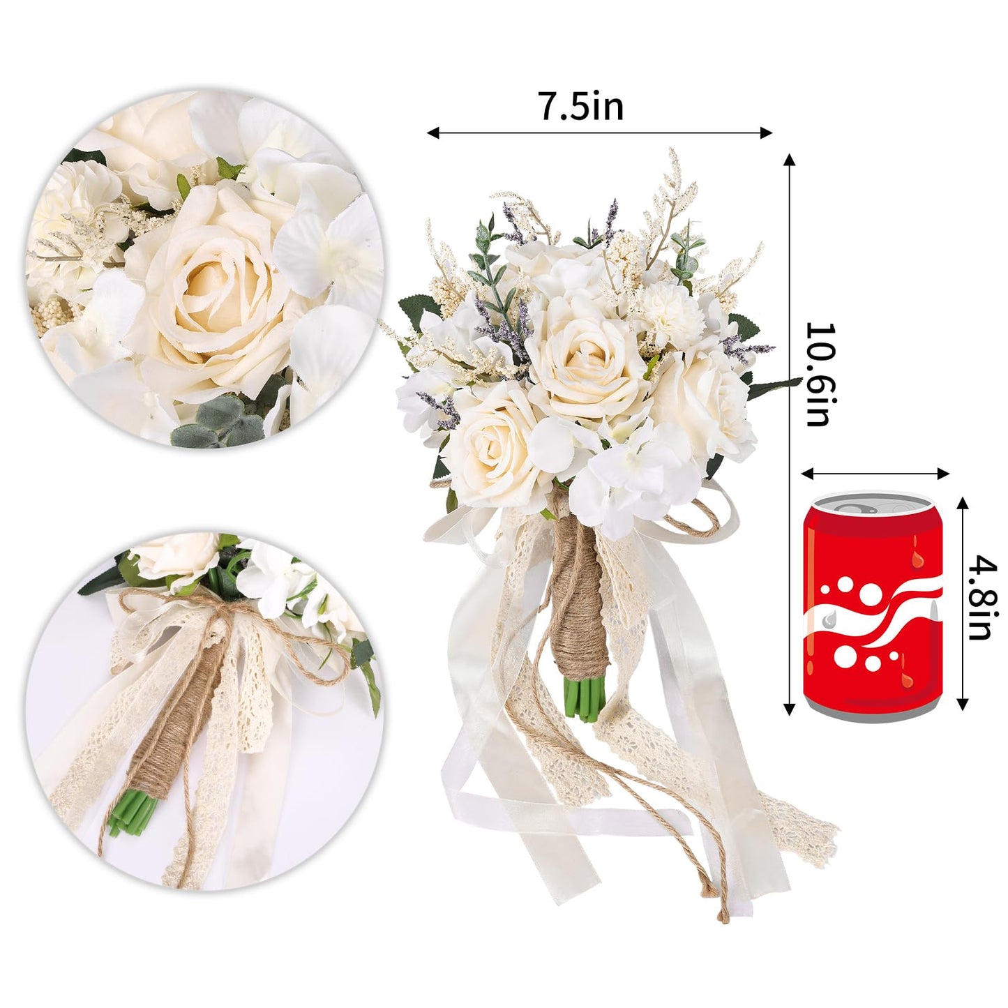 Wedding Bouquets for Bride Bridesmaid, White Champagne Artificial