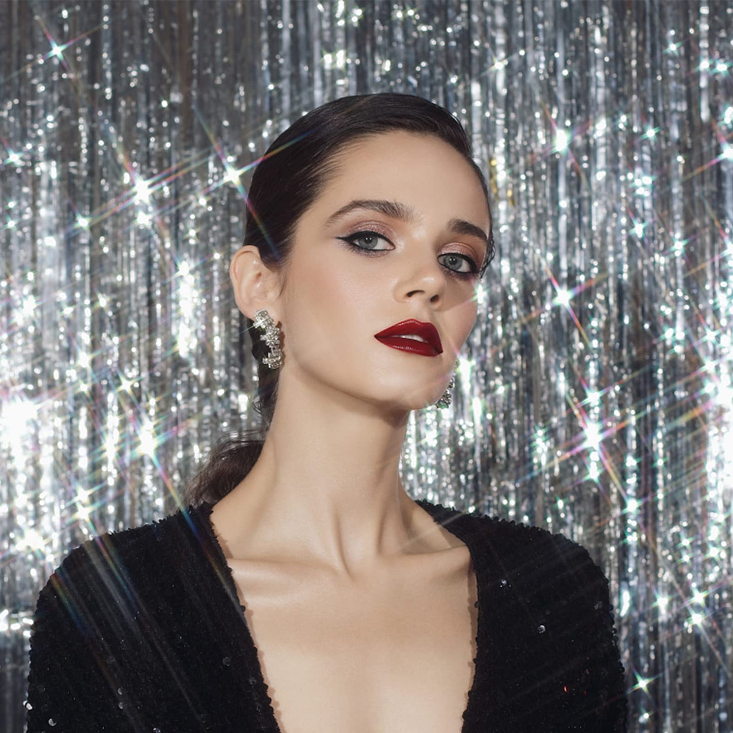 2 Pack Foil Curtain Backdrop Silver Metallic Tinsel Foil