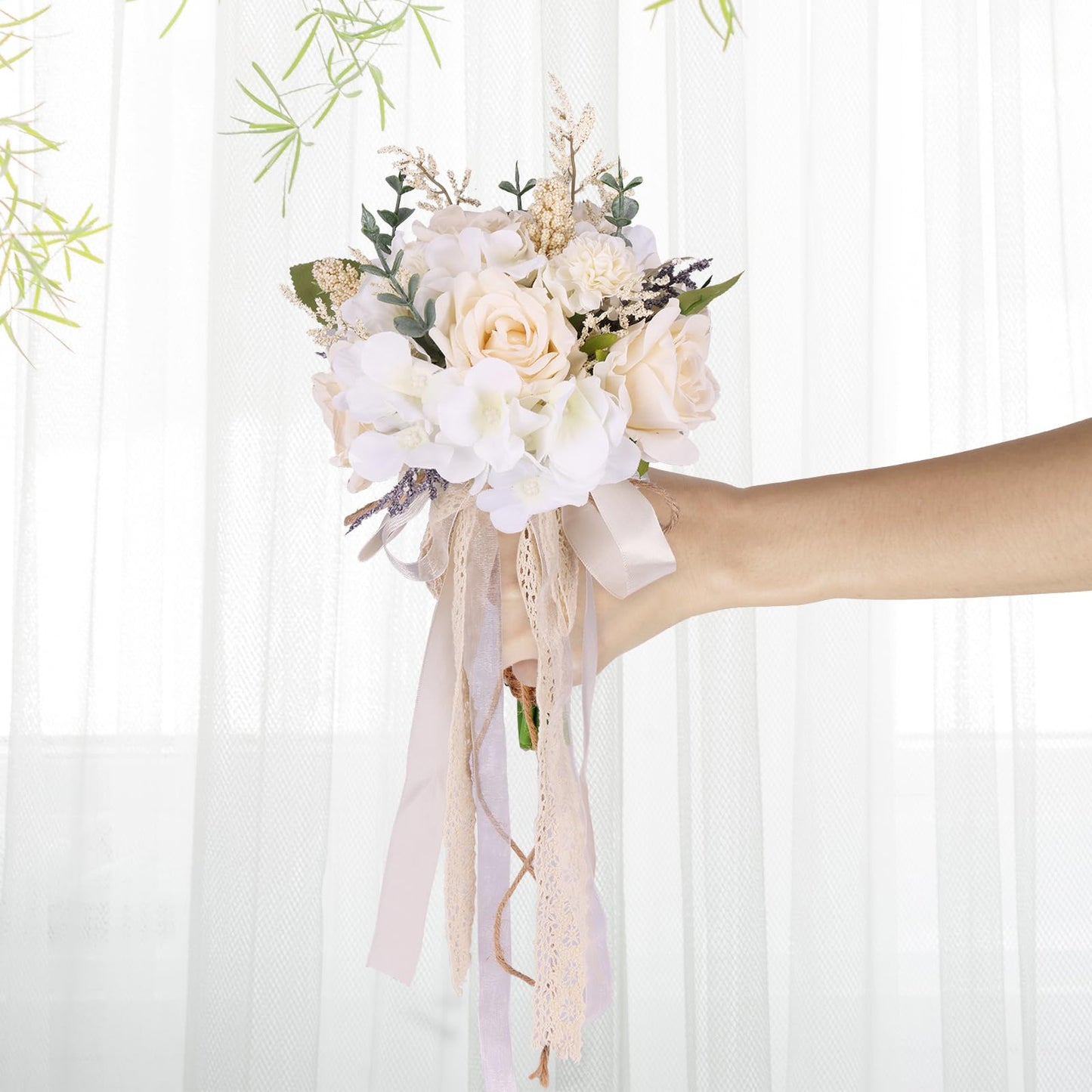 Wedding Bouquets for Bride Bridesmaid, White Champagne Artificial