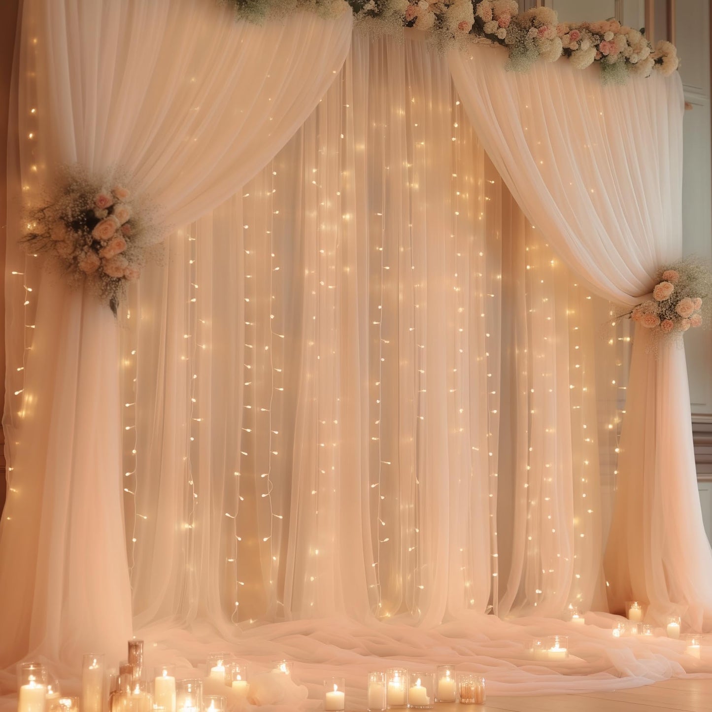 Shillance 10ft x 10ft Champagne Backdrop Curtain with Lights