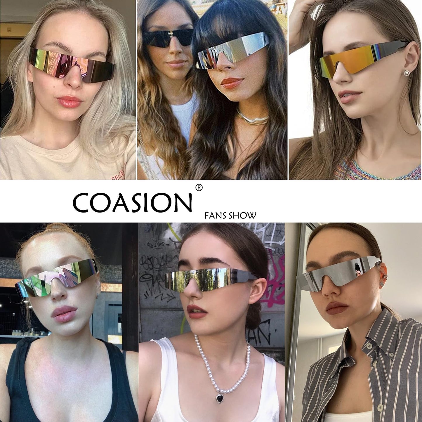 COASION Wrap Around Sunglasses for Women Men Trendy Rimless