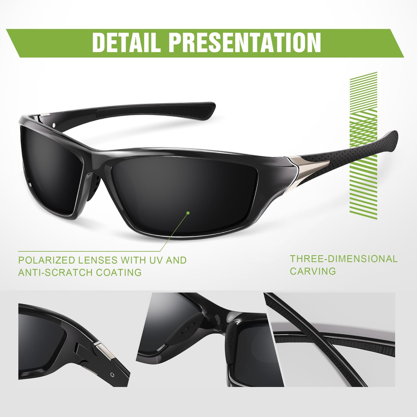 Foliful 3 Pack Polarized Sports Sunglasses for Men, Mens
