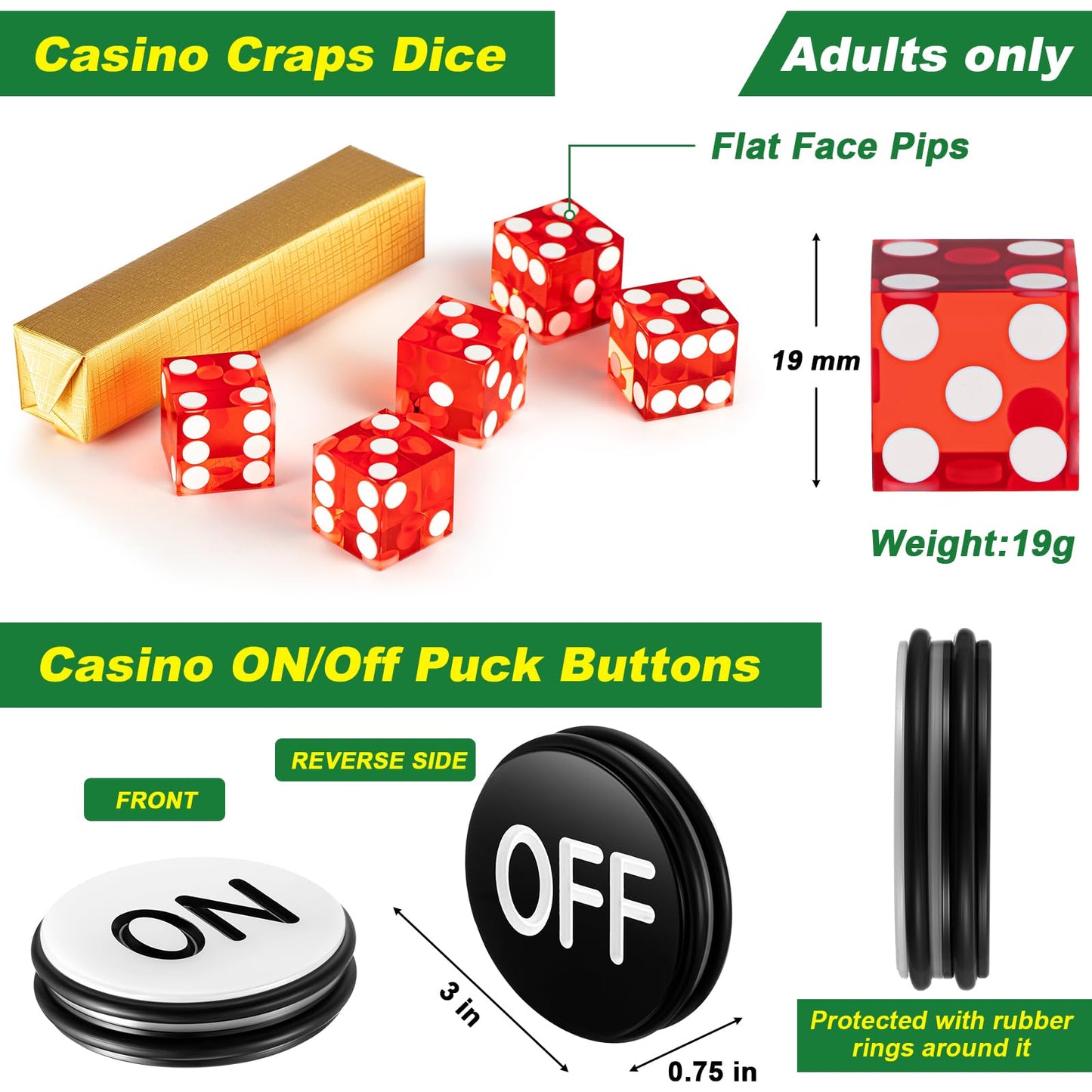 Leyndo Craps Tabletop Game Set, Includes 35"x70" Rubber Craps