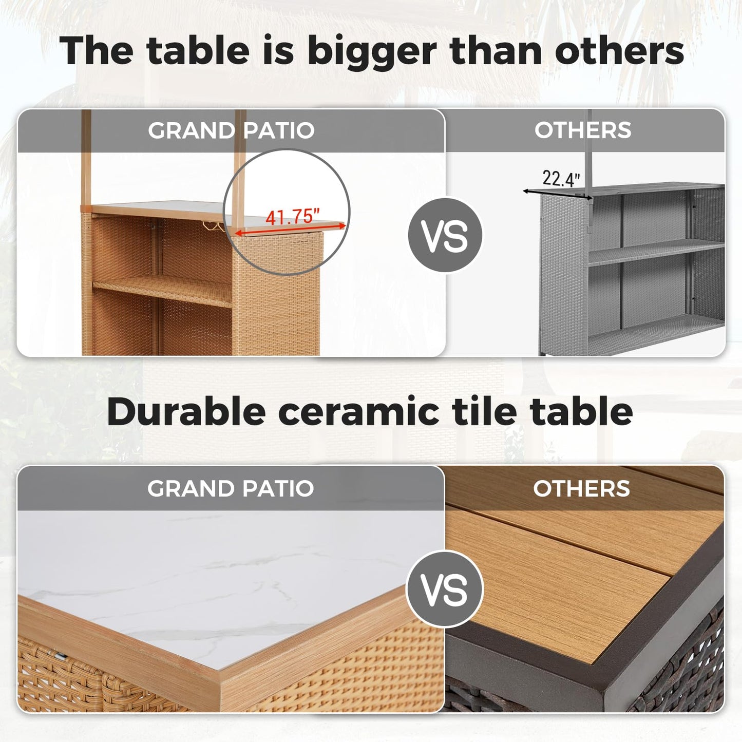 Grand patio Outdoor Tiki Bar Set with Widen Ceramic