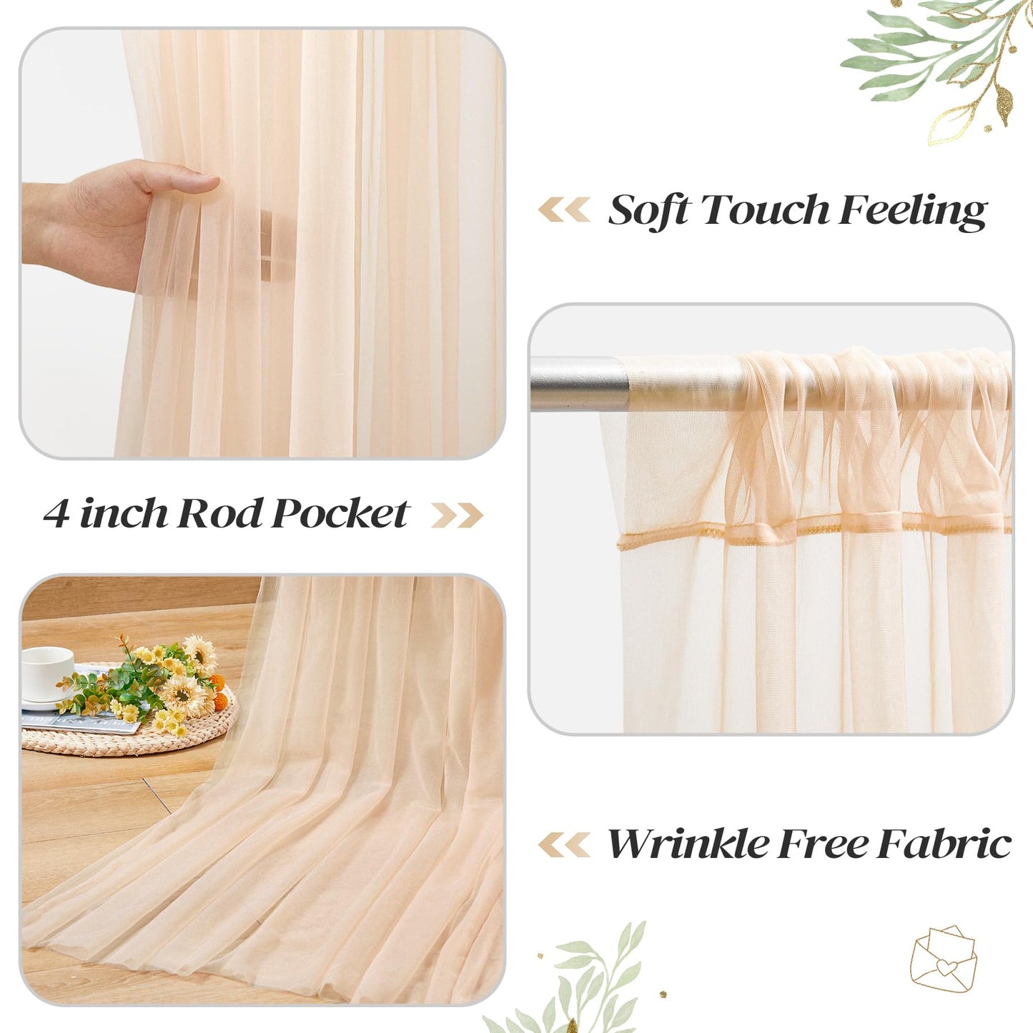 Shillance 10ft x 10ft Champagne Backdrop Curtain with Lights