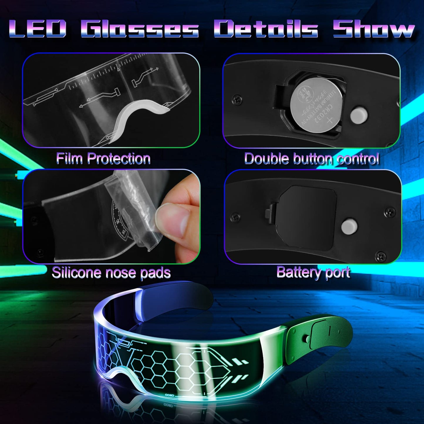 LED Visor Glasses, 2pcs LED Light Up Glasses