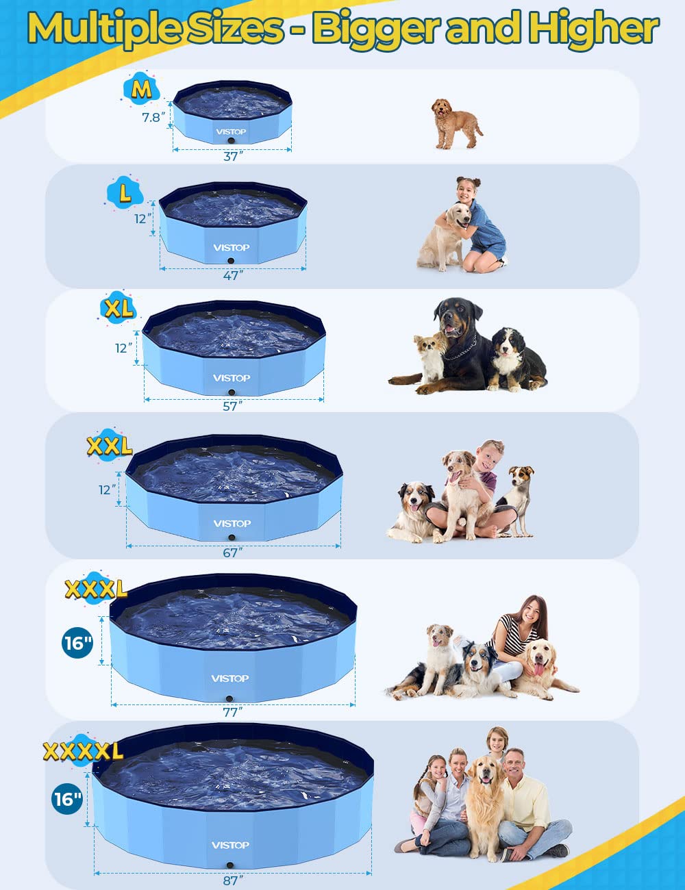 VISTOP Extra Large Foldable Dog Pool XXL, Hard Plastic