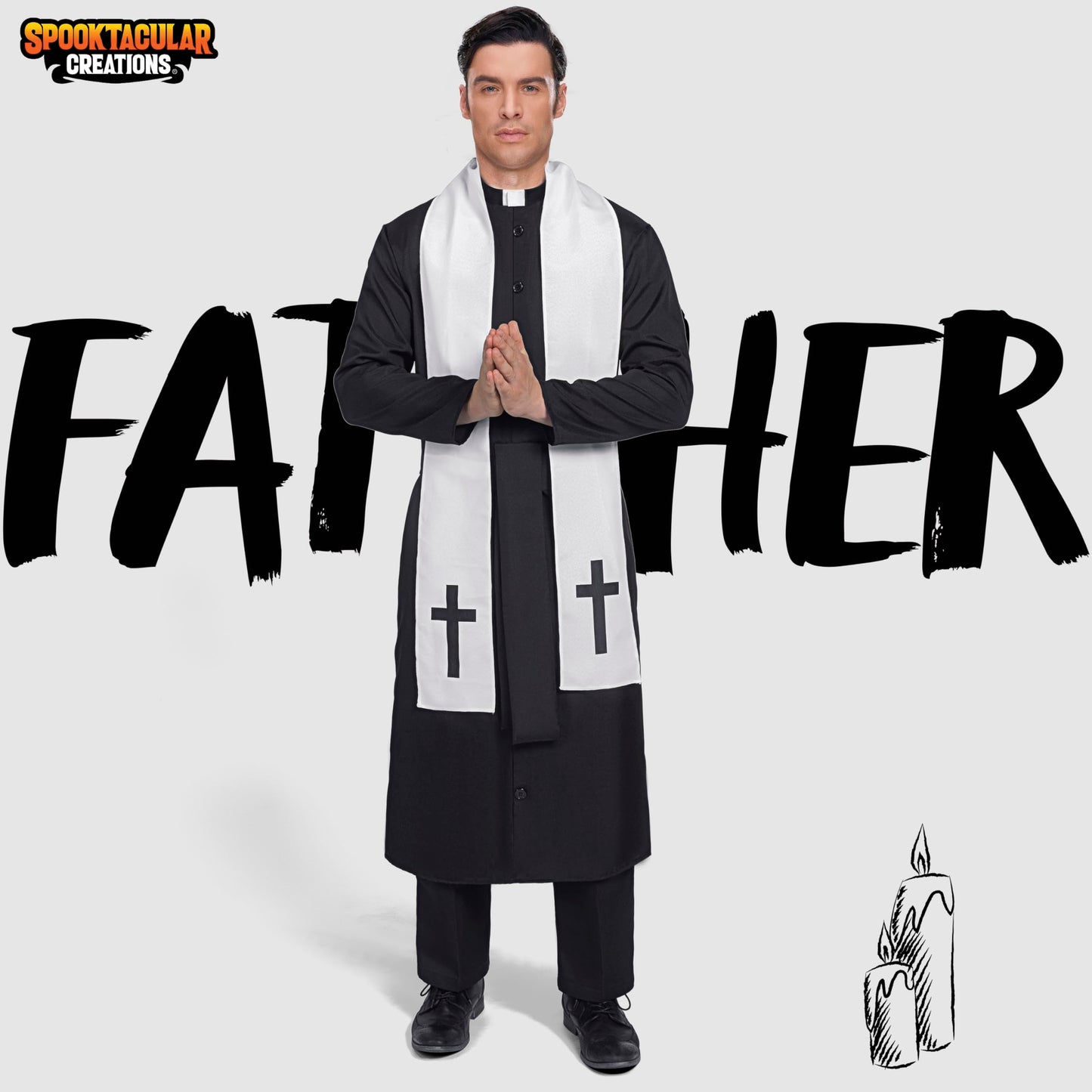 Spooktacular Creations Halloween Priest Costume Men, Classic Father Priest