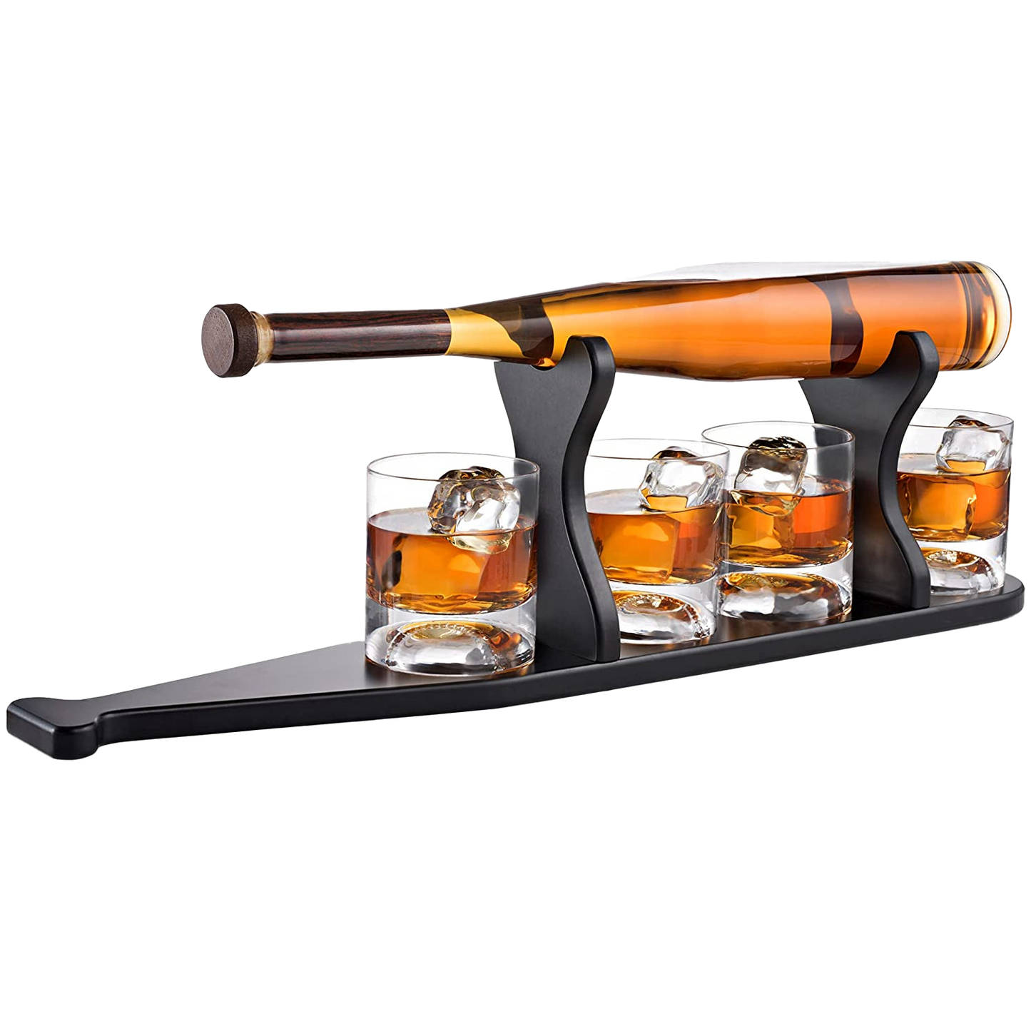 Baseball Bat Whiskey & Wine Decanter 4 Baseball Glasses