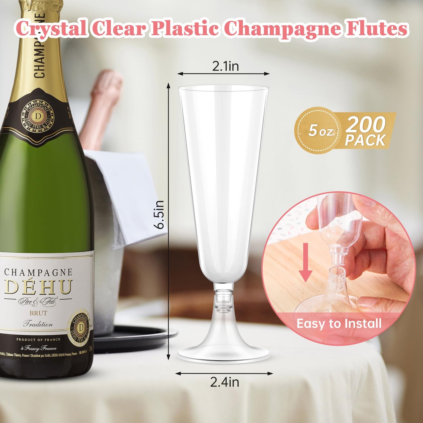 SUREHOME Plastic Champagne Flutes 200 Pack Champagne Glasses Disposable