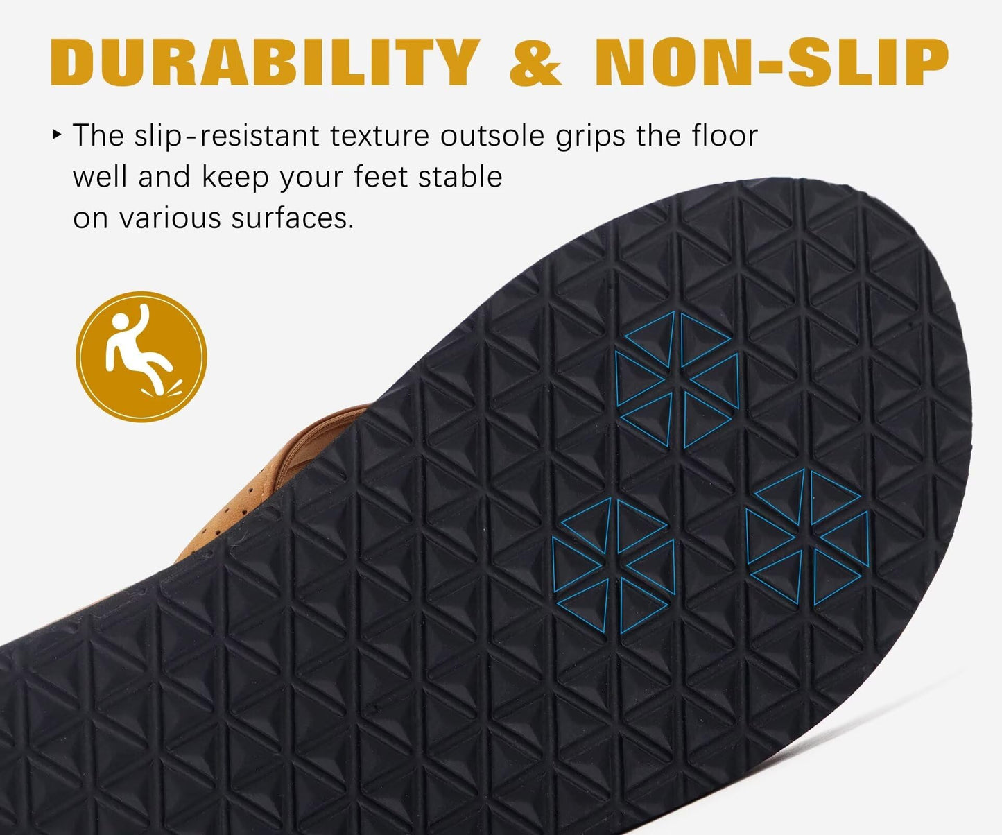 KuaiLu Men's Leather Flip Flops Arch Support Summer Beach