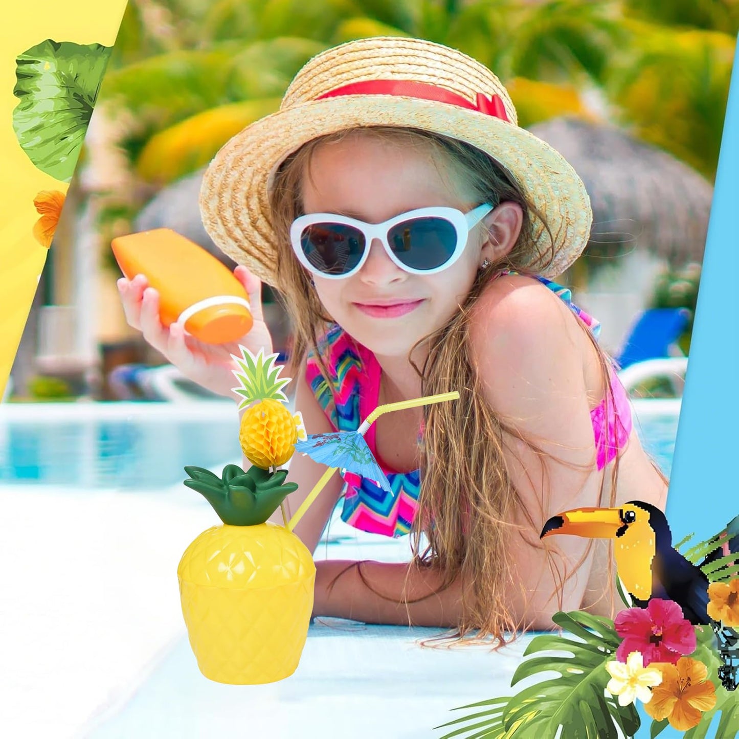 18 Coconut Pineapple Cups with 18 Straws, 18