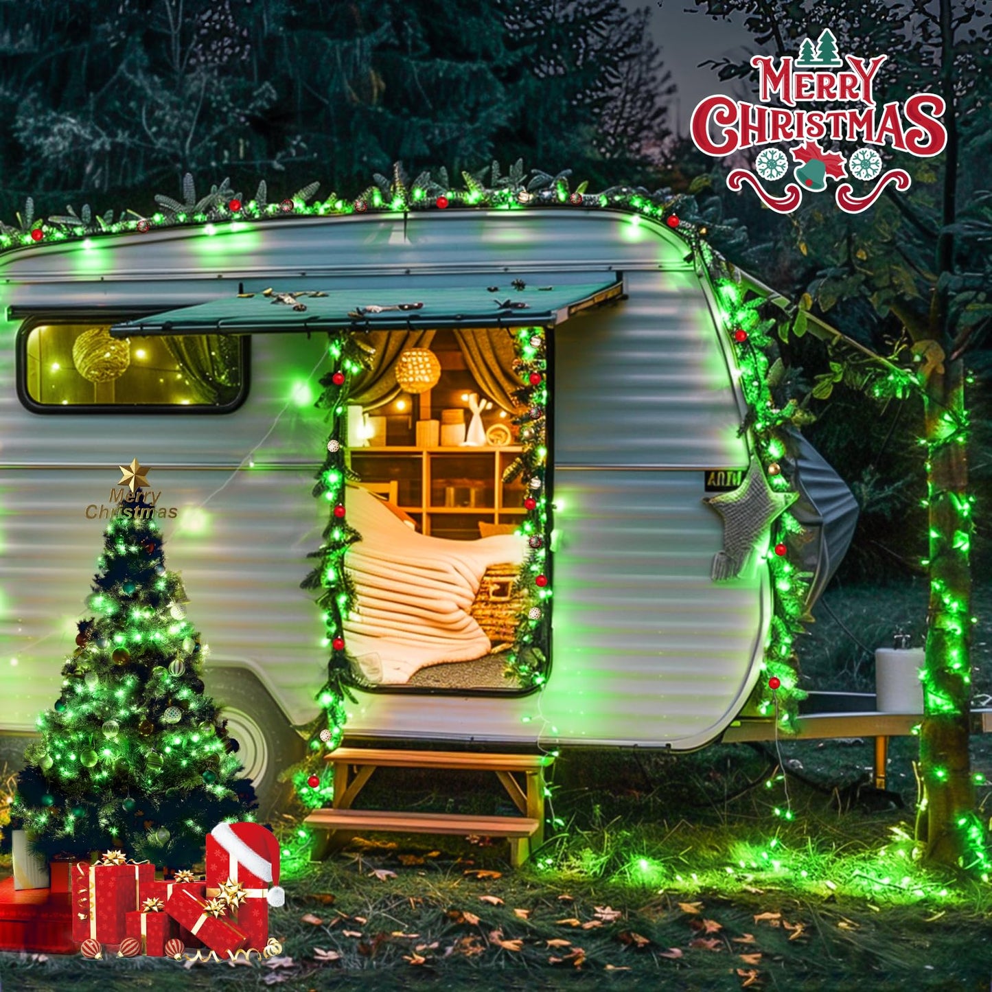 Green Christmas Lights Clear Wire, 66ft 200 LED