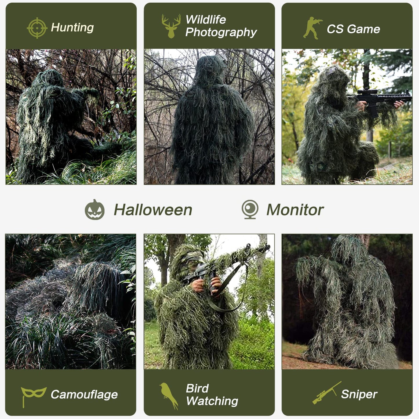 5 in 1 Ghillie Suit 3D Camouflage Hunting