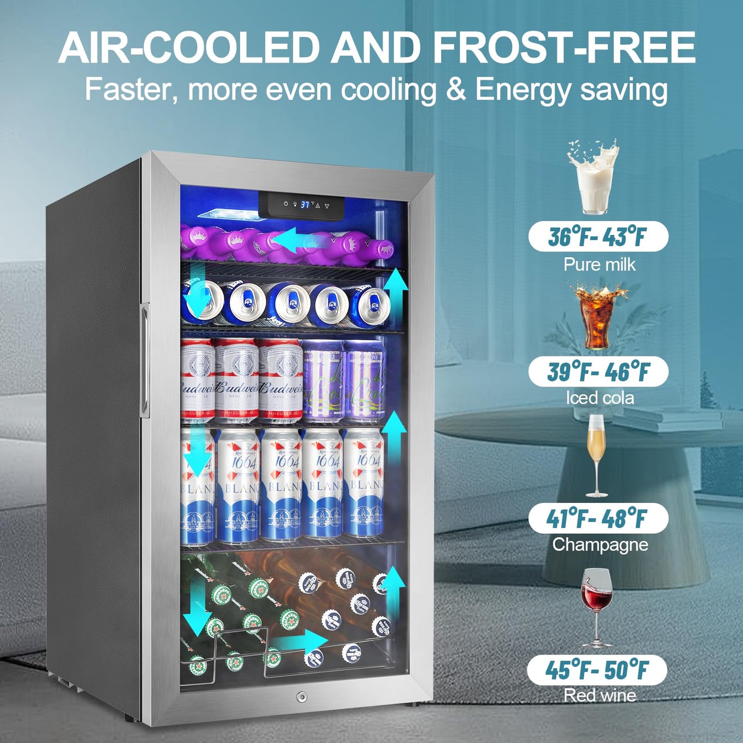 128 Cans Beverage Refrigerator Cooler, 3.2 Cu.Ft Mini Drink