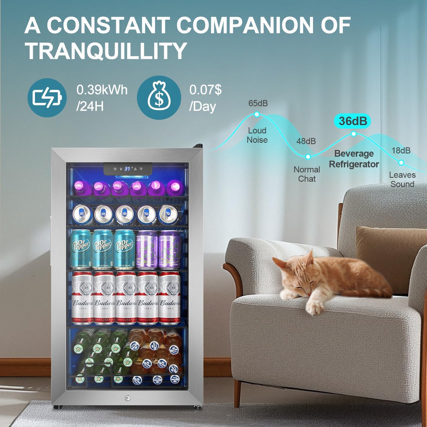 128 Cans Beverage Refrigerator Cooler, 3.2 Cu.Ft Mini Drink