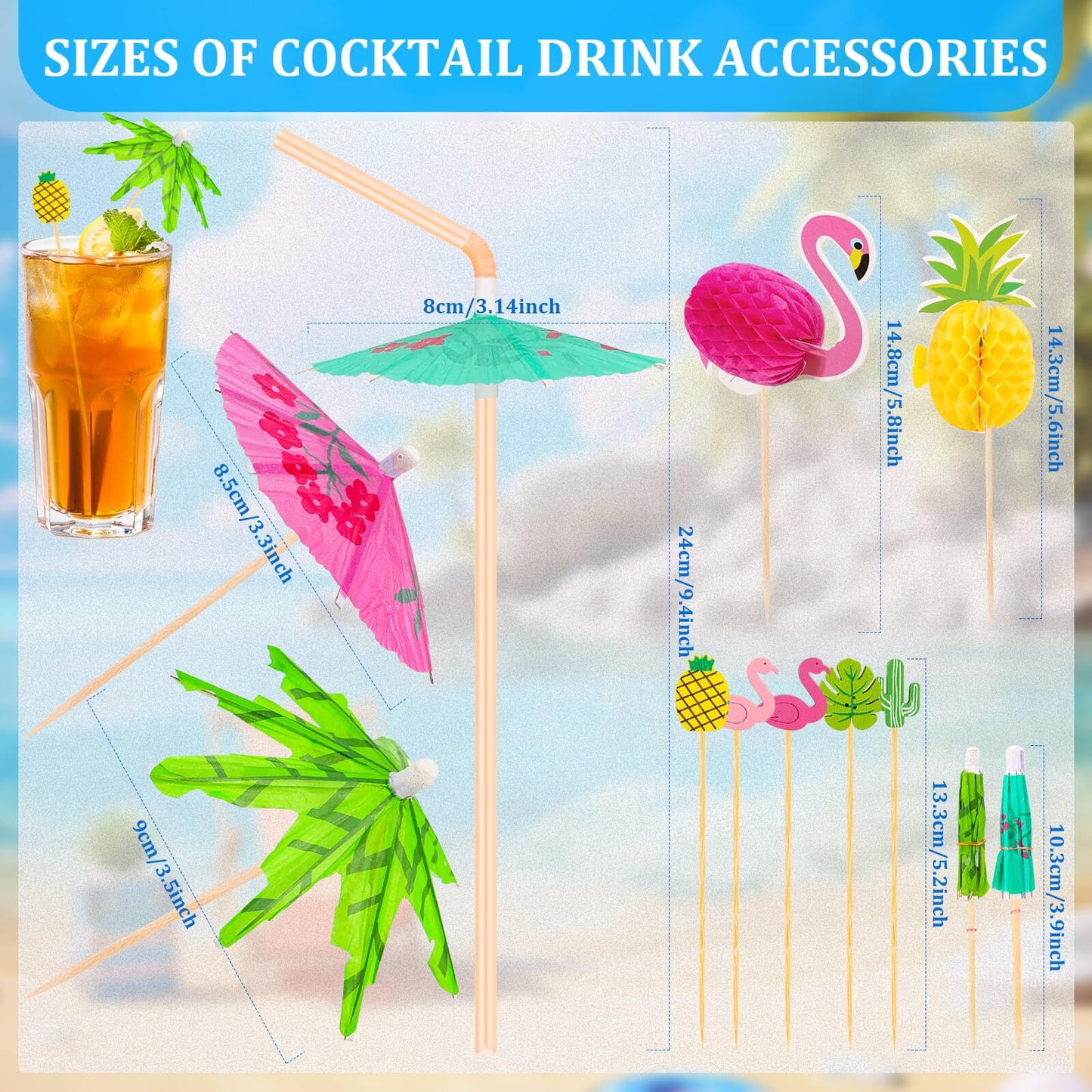 Drink Umbrellas, 180PCS Cocktail Drink Accessories Includes Umbrella