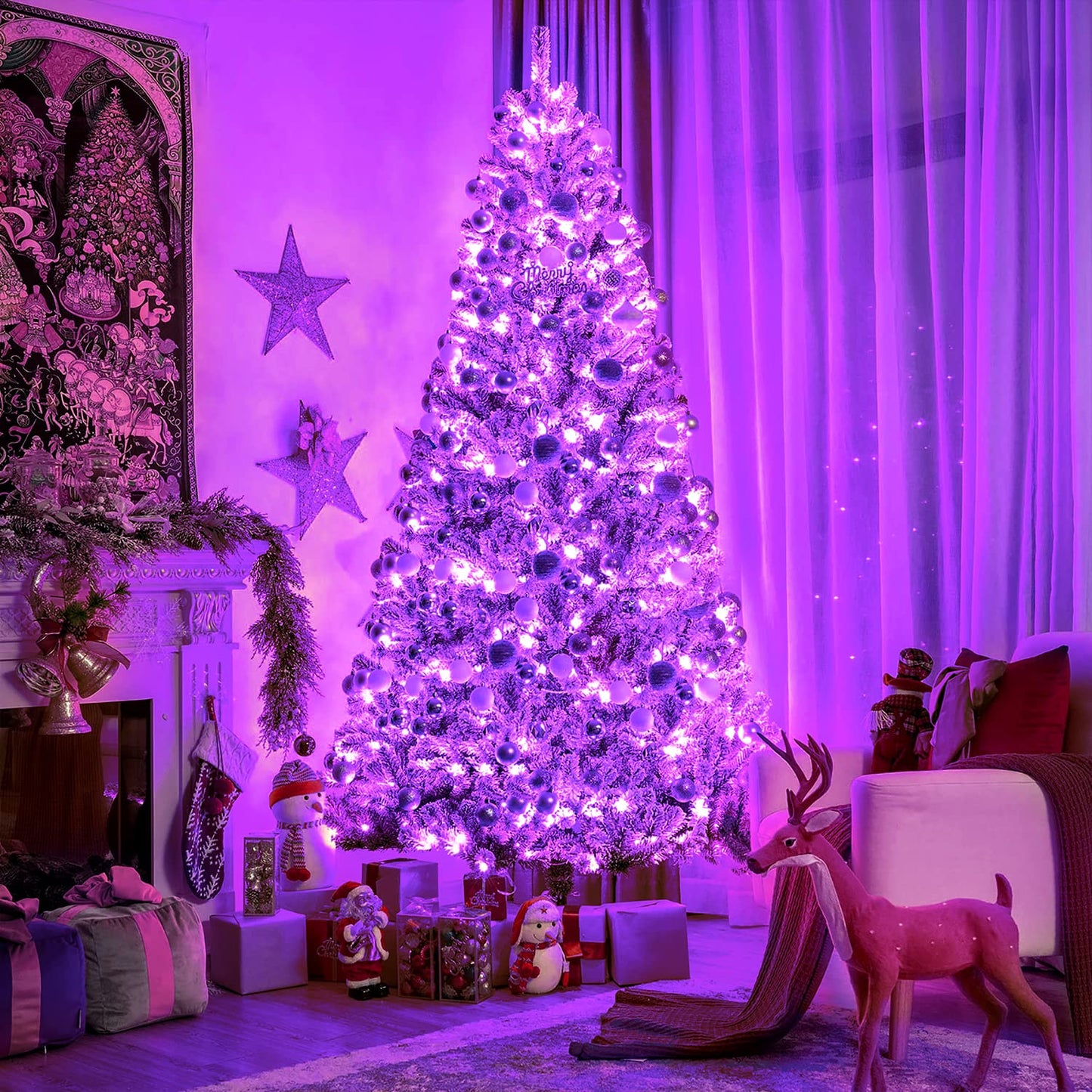 Purple Christmas Lights Indoor Outdoor Clear Wire, 66ft