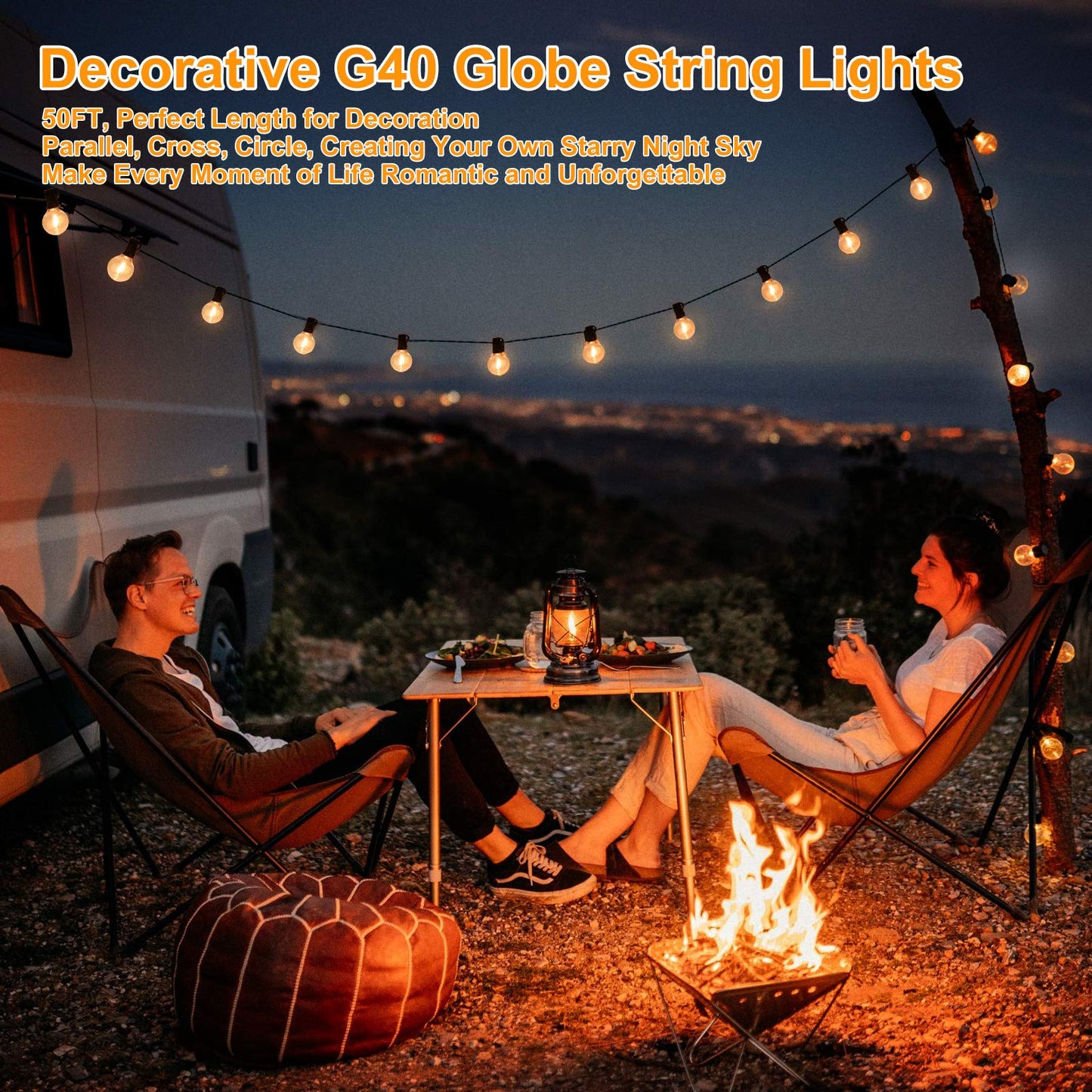 100ft 2-Pack Outdoor G40 LED Globe String Lights Dimmable