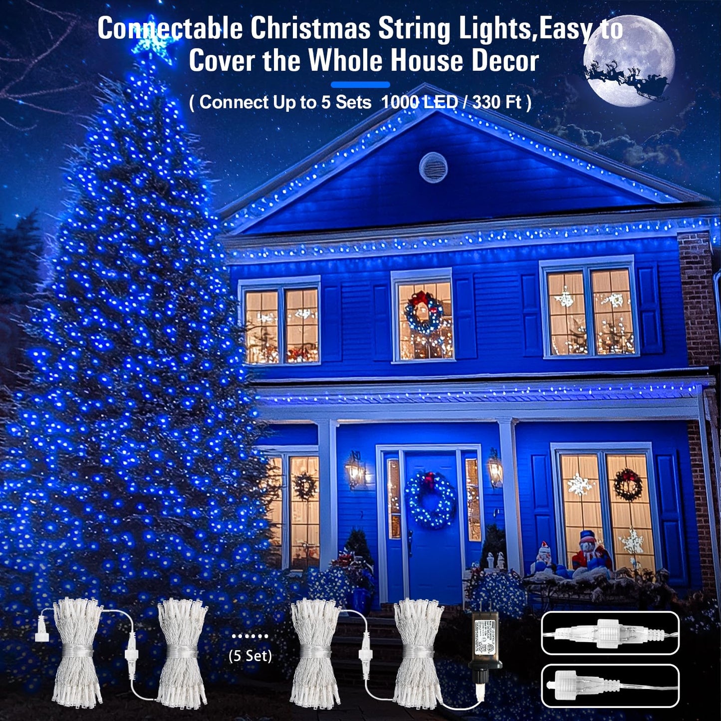 Blue Christmas String Lights Indoor Outdoor, 66ft 200