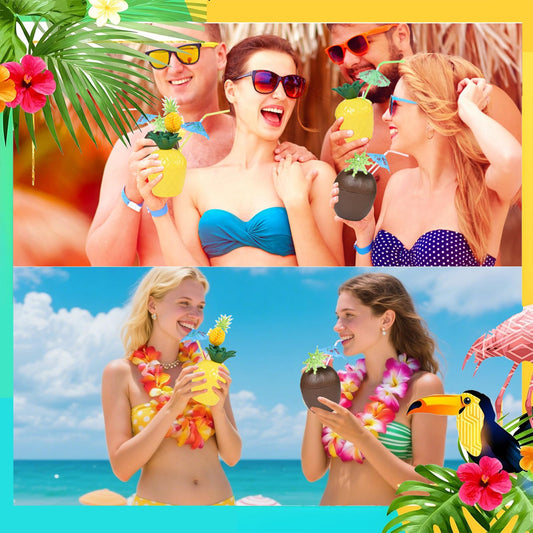 18 Coconut Pineapple Cups with 18 Straws, 18