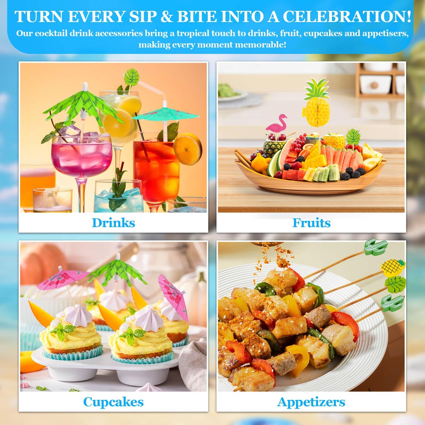 Drink Umbrellas, 180PCS Cocktail Drink Accessories Includes Umbrella