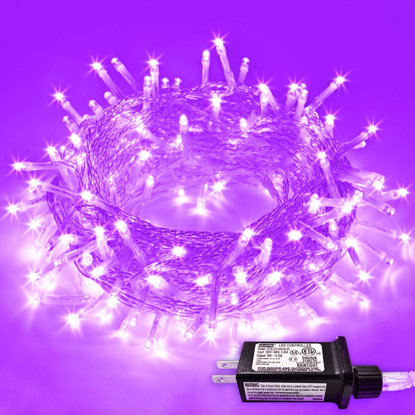 Purple Christmas Lights Indoor Outdoor Clear Wire, 66ft