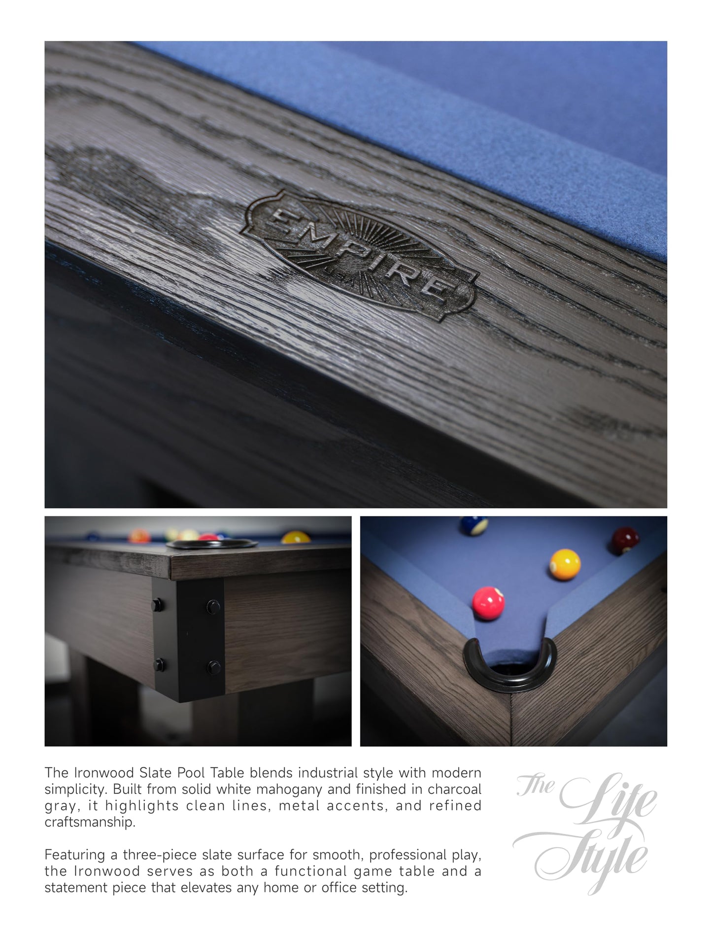 Empire USA Ironwood Slate Pool Table W/Premium Billiards Accessories