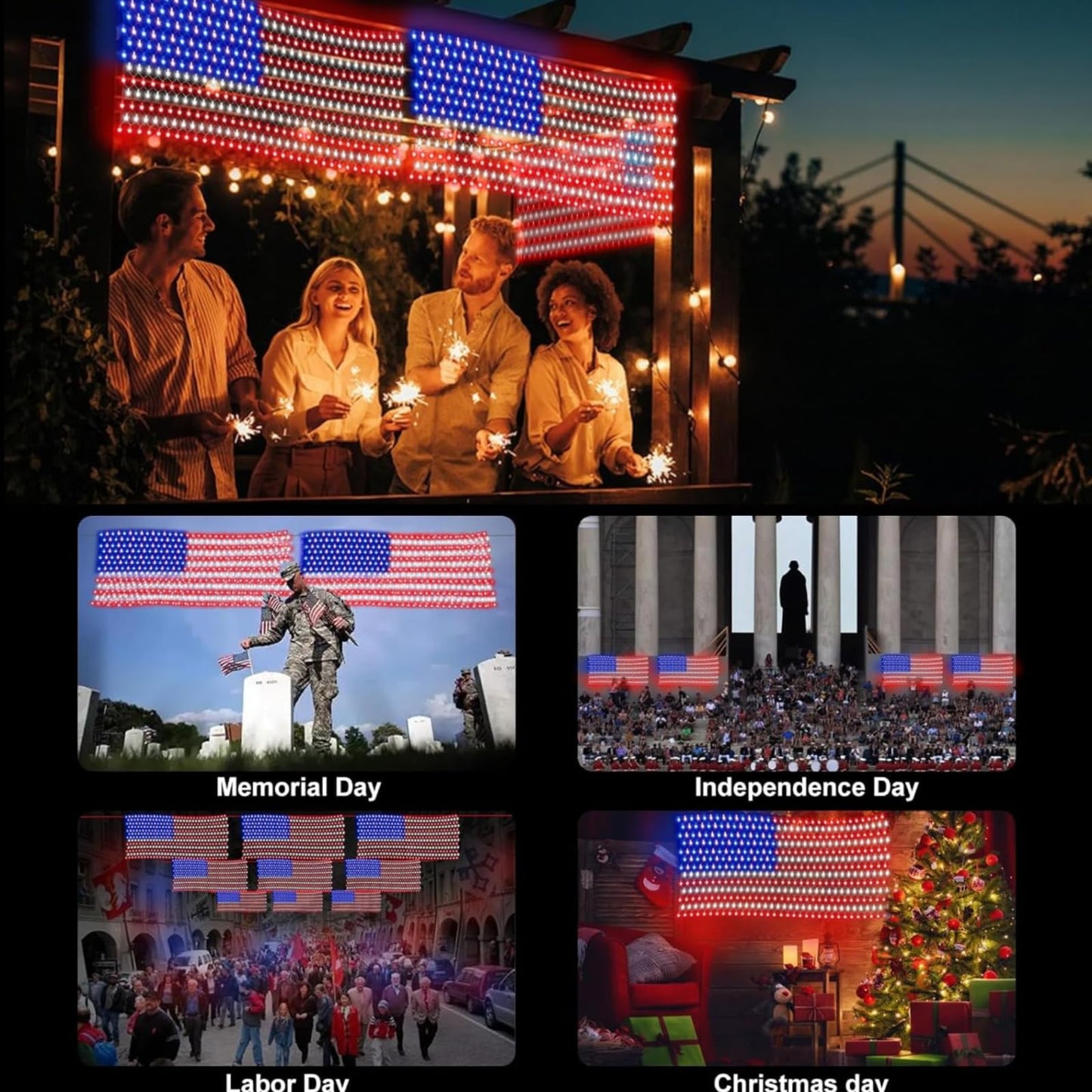 HYH American Flag Lights with 420 Super Bright LEDs,Waterproof