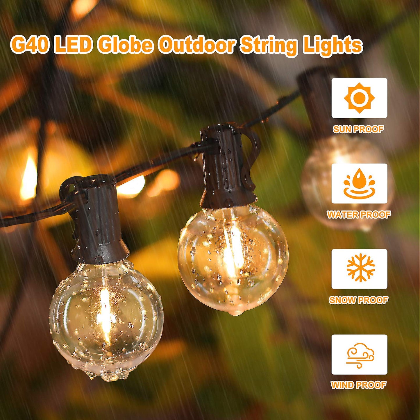 100ft 2-Pack Outdoor G40 LED Globe String Lights Dimmable
