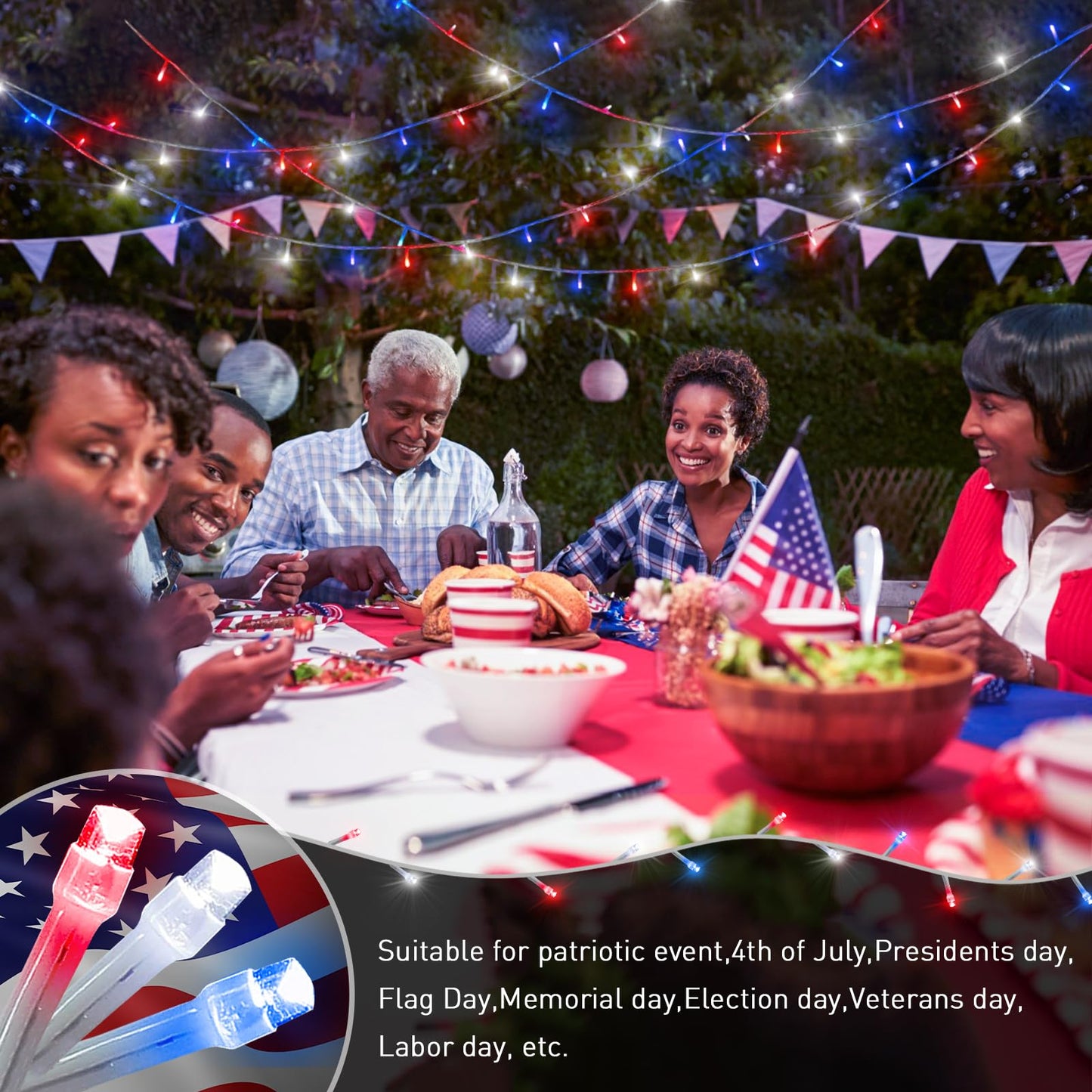 Red White and Blue Lights Clear Wire, 66