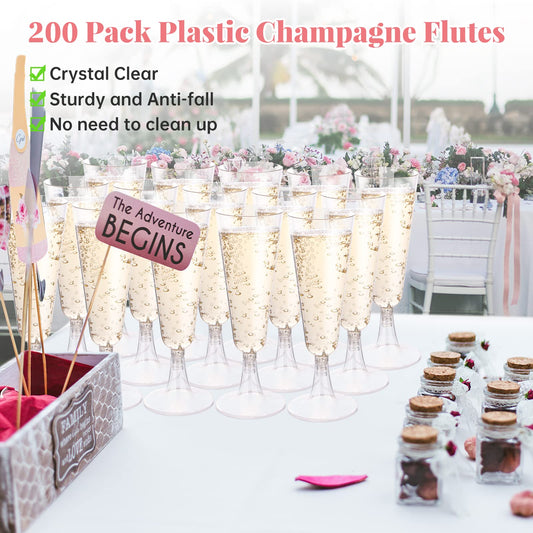 SUREHOME Plastic Champagne Flutes 200 Pack Champagne Glasses Disposable