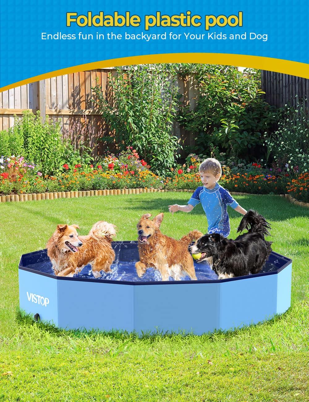 VISTOP Extra Large Foldable Dog Pool XXL, Hard Plastic