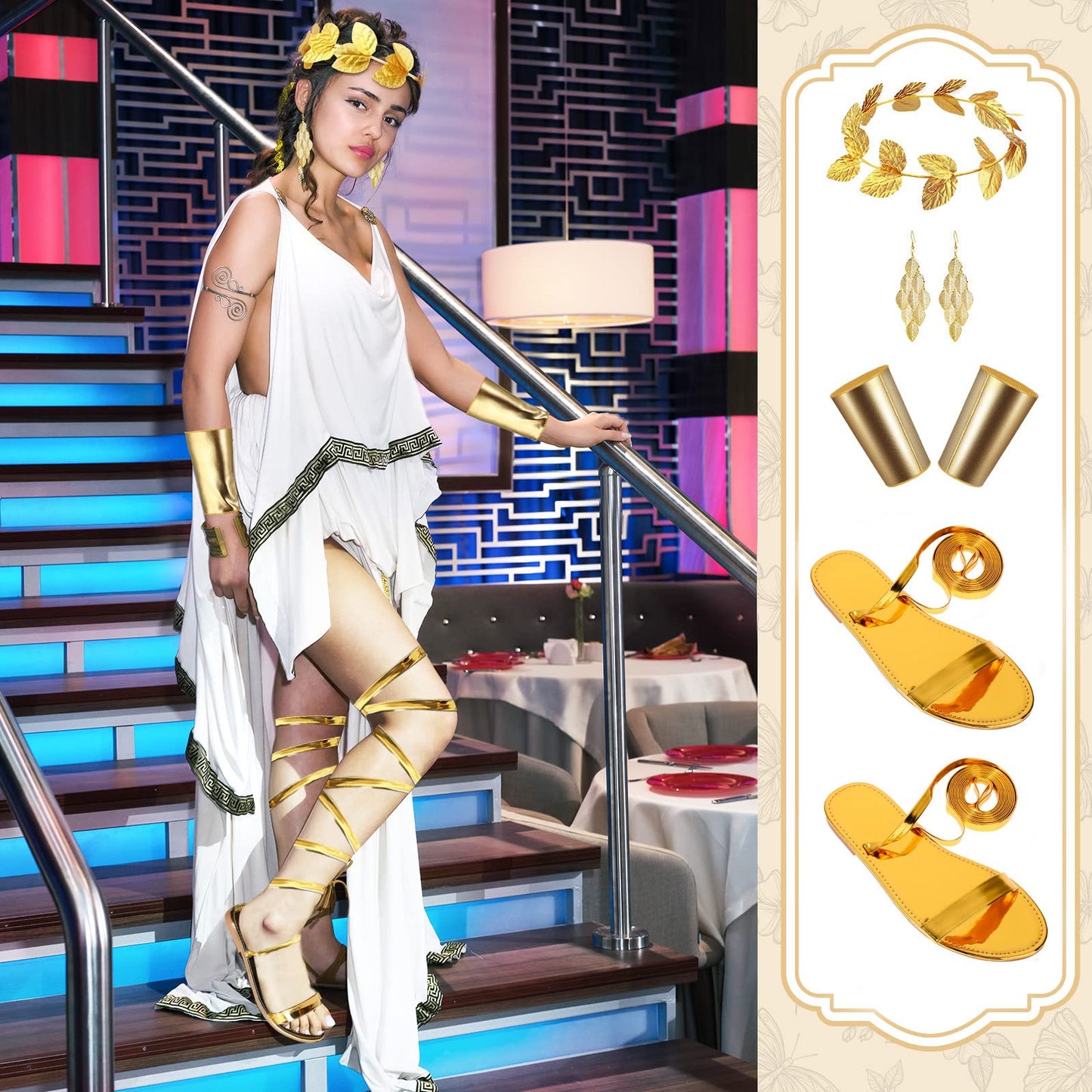 7 Pcs Halloween Greek Goddess Costume Accessories Set