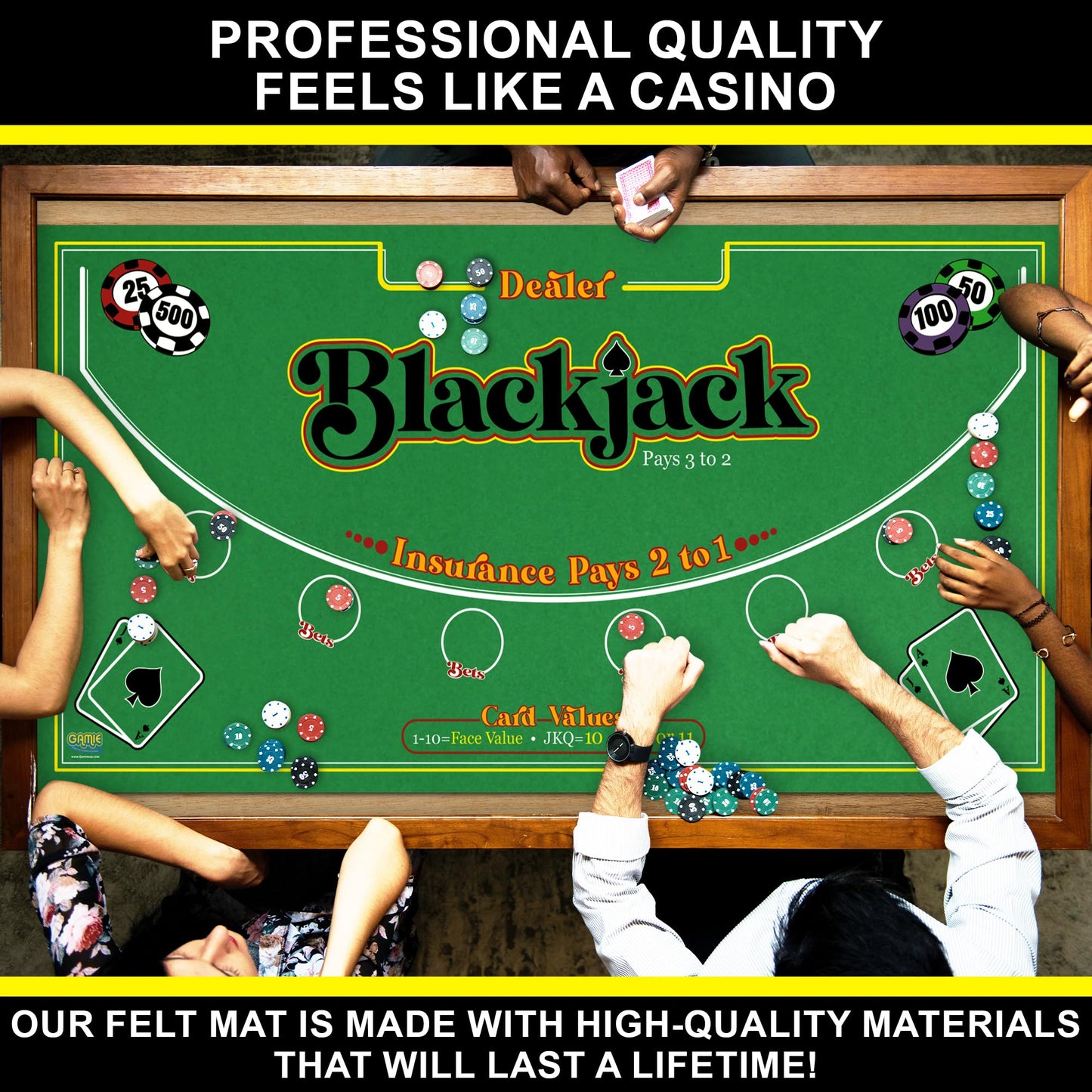 Gamie Double Sided Felt Casino Mat, 36” x 72” poker table