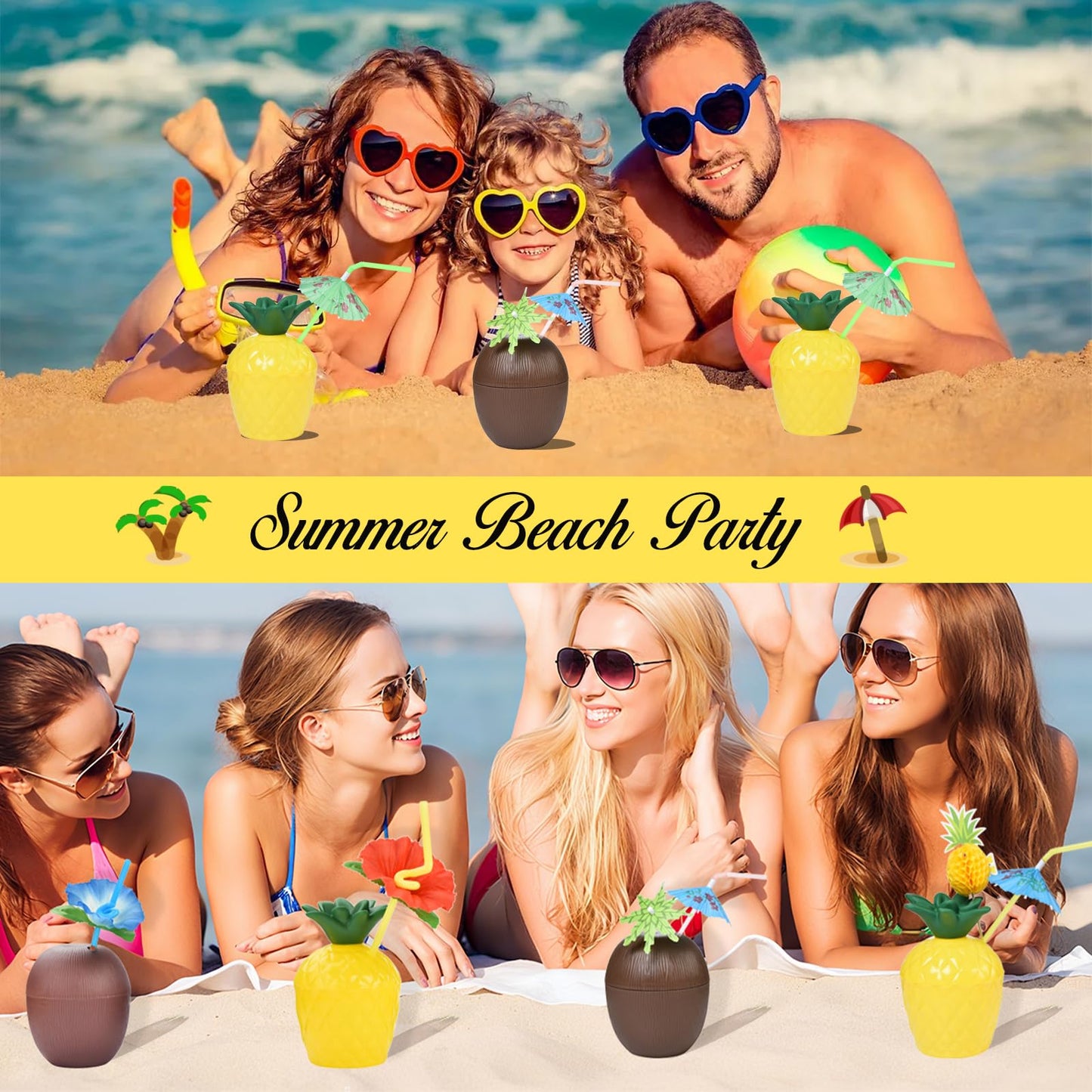 18 Coconut Pineapple Cups with 18 Straws, 18