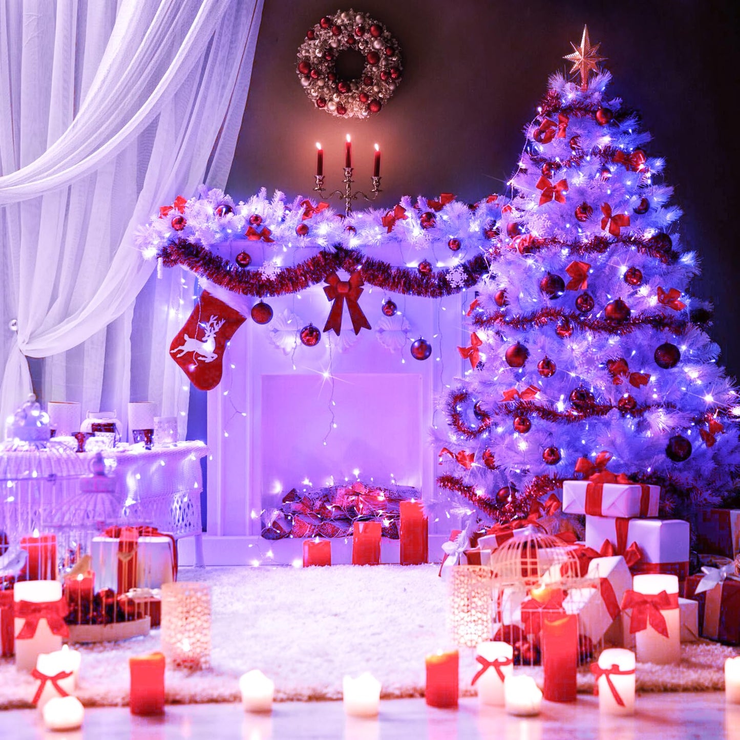 Purple Christmas Lights Indoor Outdoor Clear Wire, 66ft