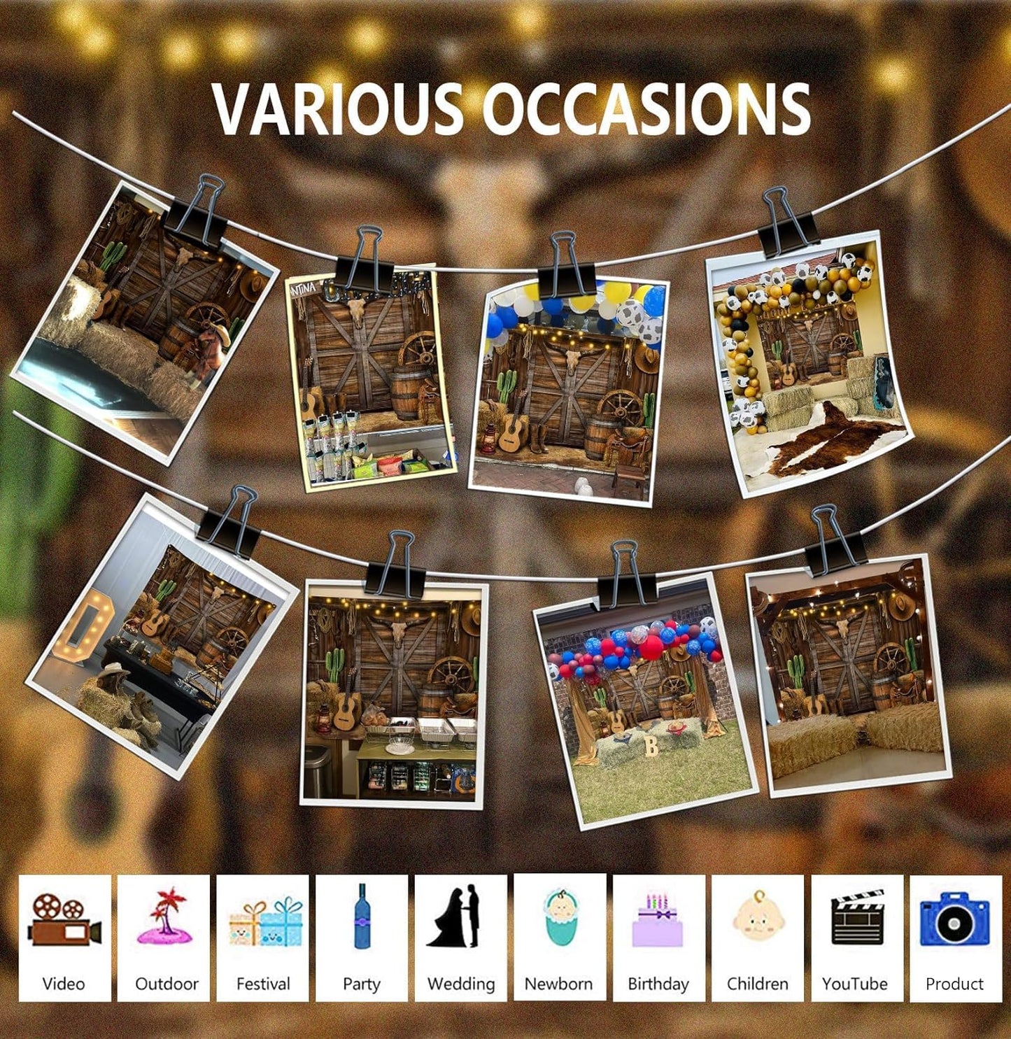 Western Cowboy Backdrop Banner, 8X6FT Wild West Rustic