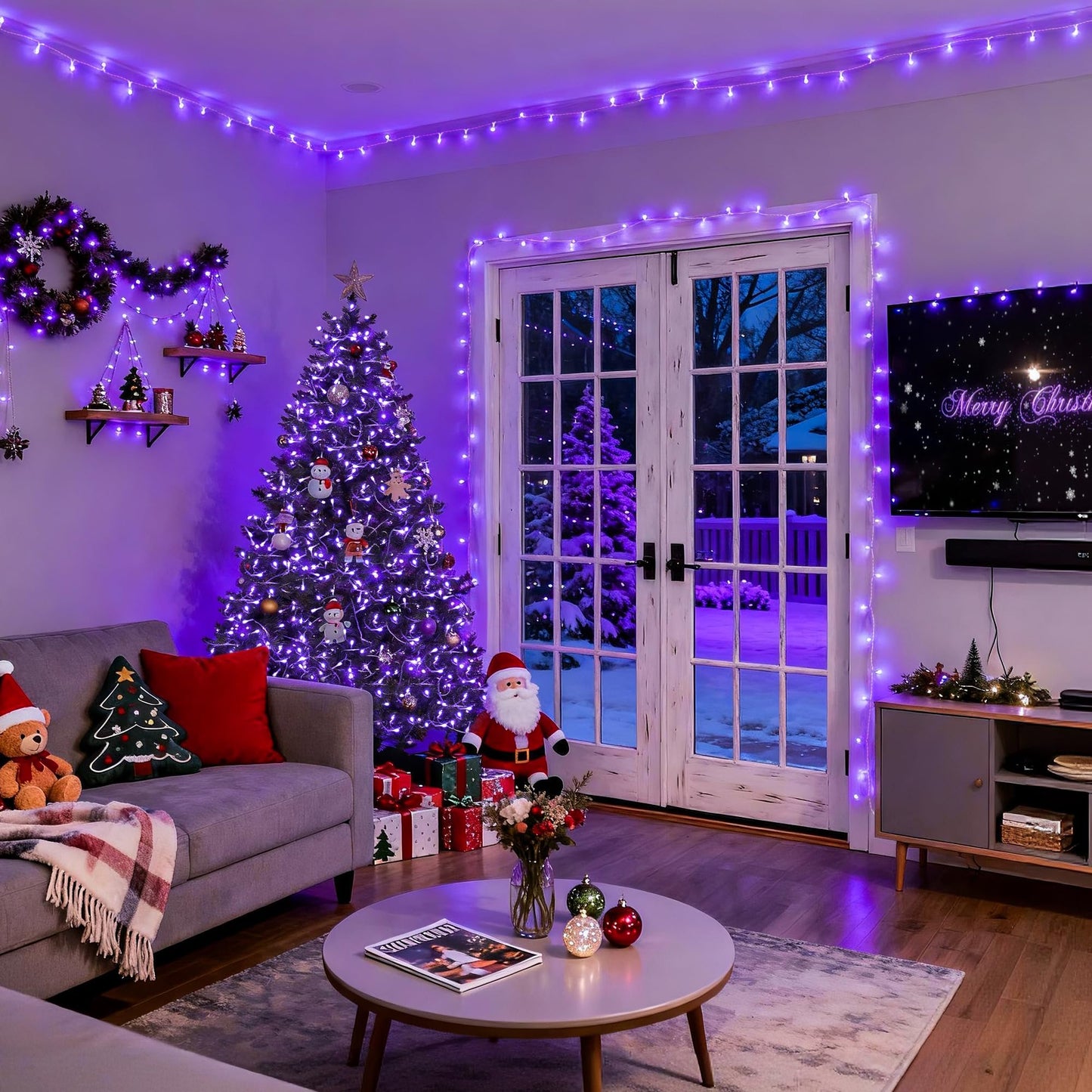 Purple Christmas Lights Indoor Outdoor Clear Wire, 66ft