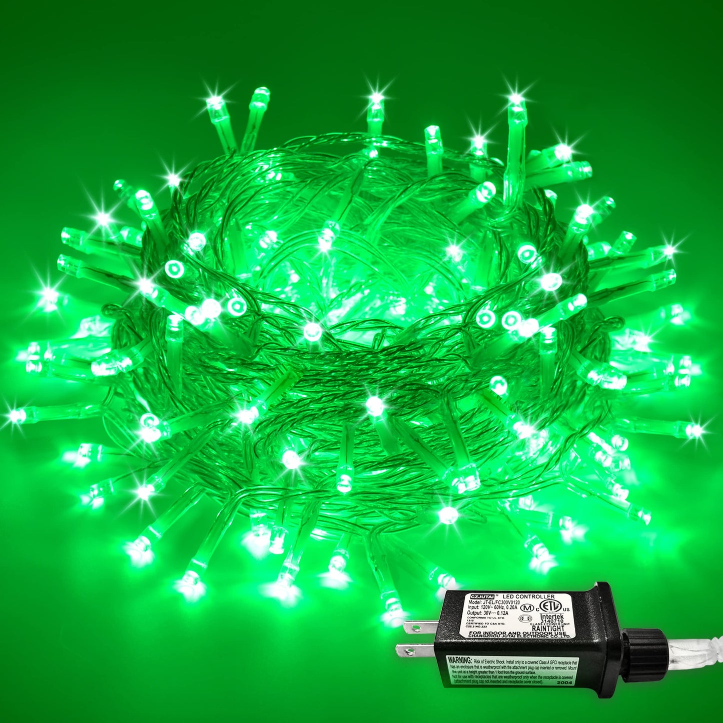 Green Christmas Lights Clear Wire, 66ft 200 LED