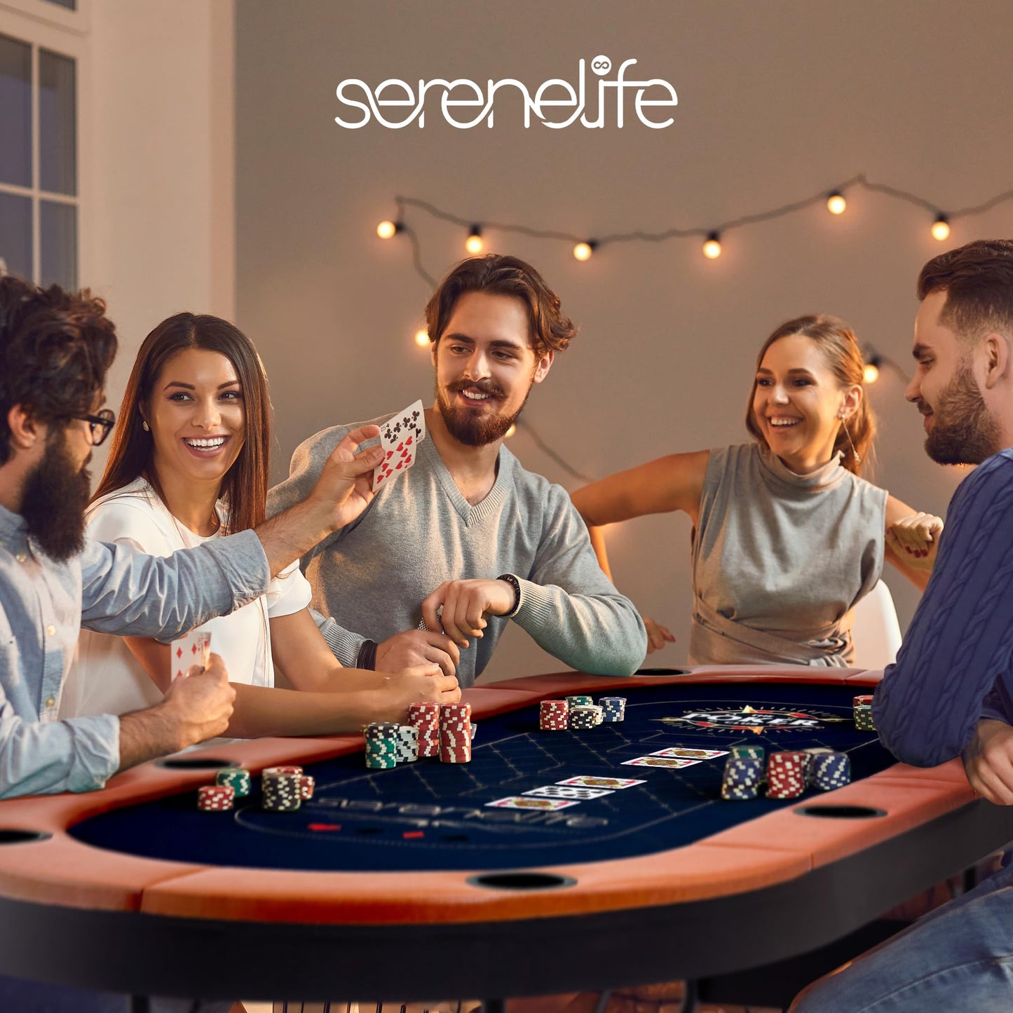 SereneLife 8 Player Foldable Poker Table, 71 inch Portable