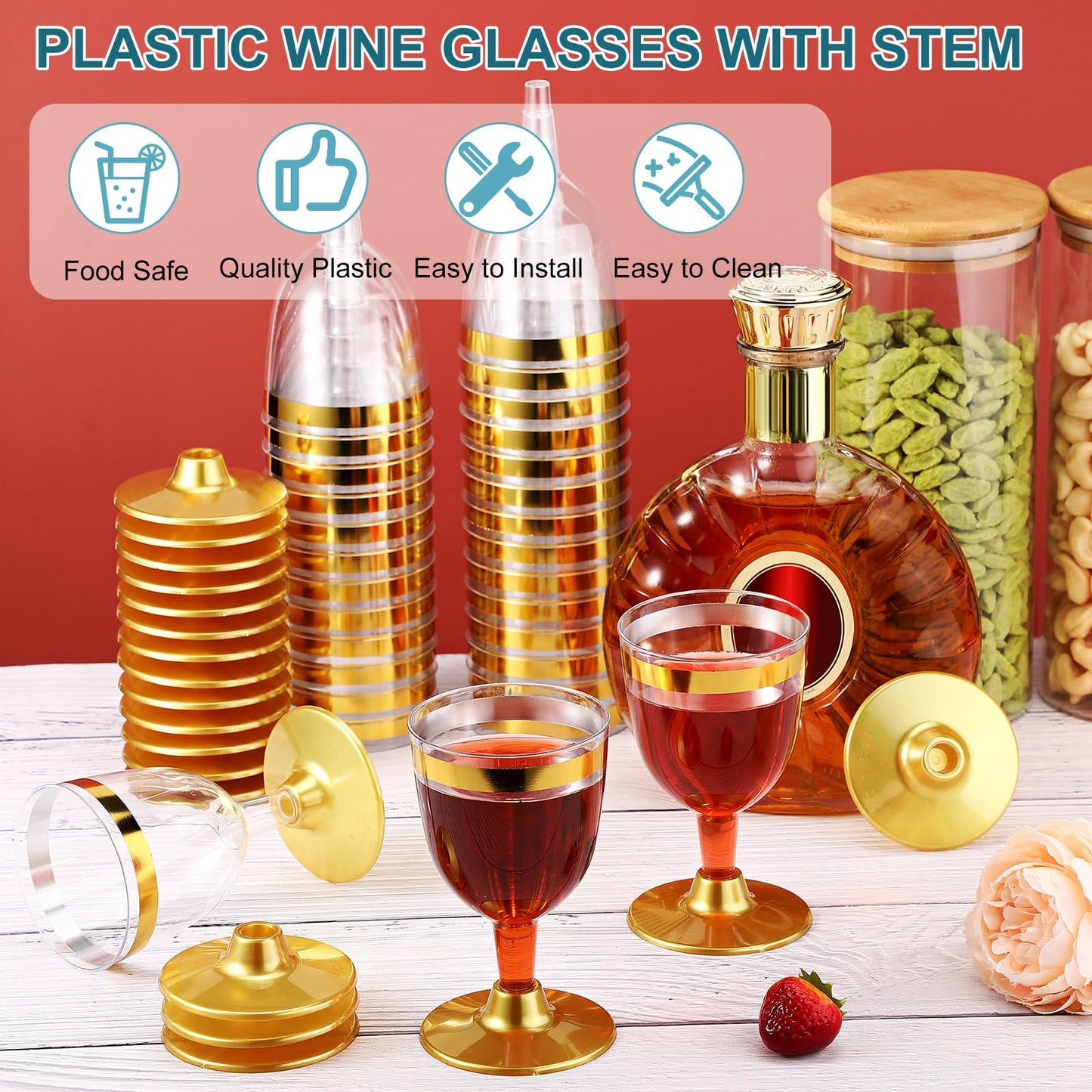 Didaey 48 Pcs Disposable Plastic Wine Glasses 6 oz