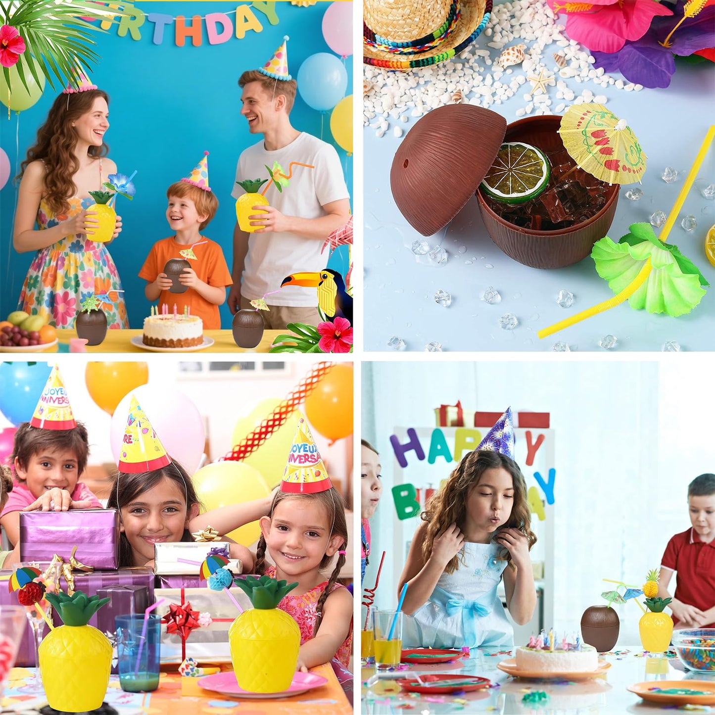 18 Coconut Pineapple Cups with 18 Straws, 18